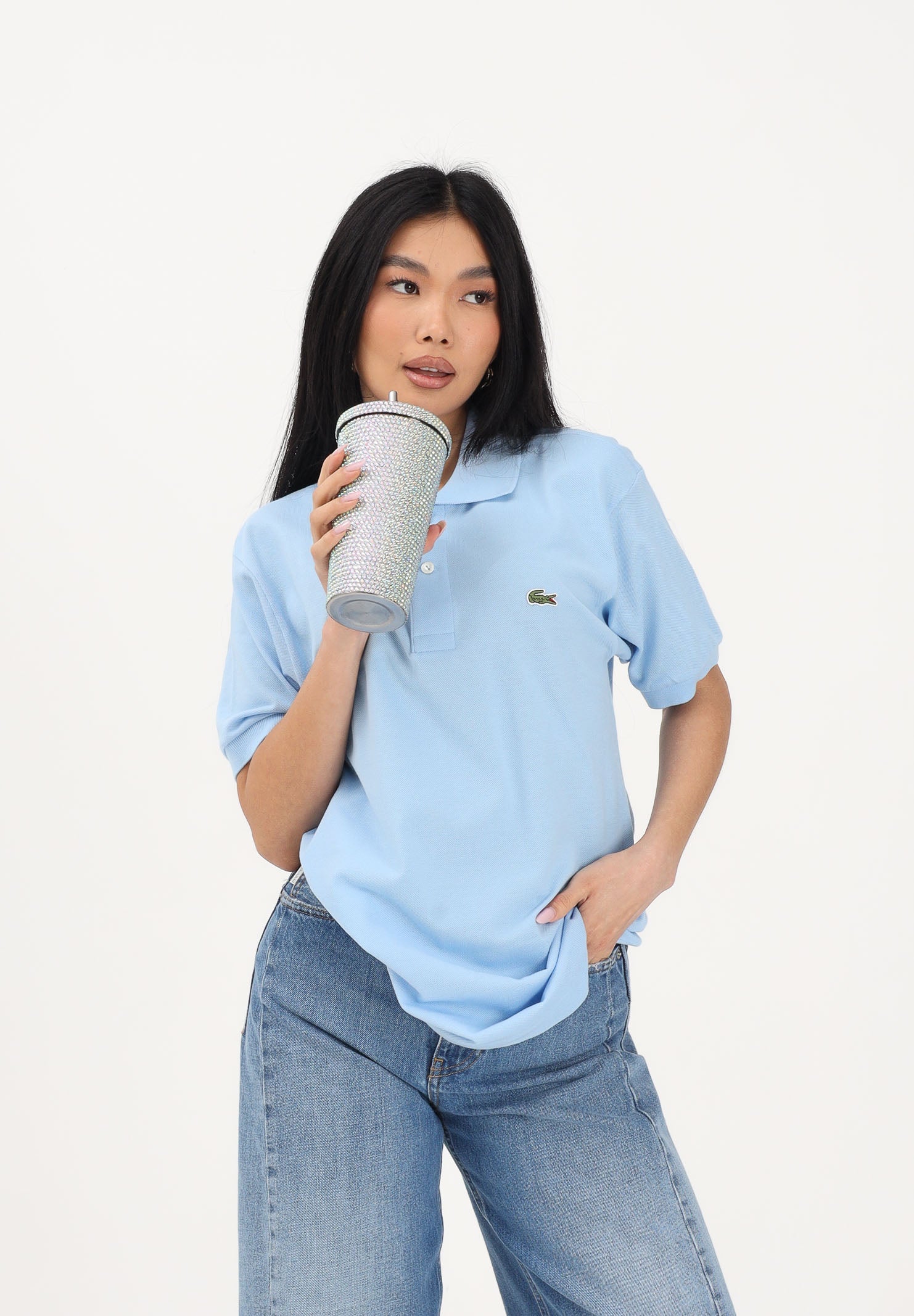 LACOSTE Polo a manica corta azzurra per uomo e donna con patch logo coccodirllo 1212 HBP LACOSTE