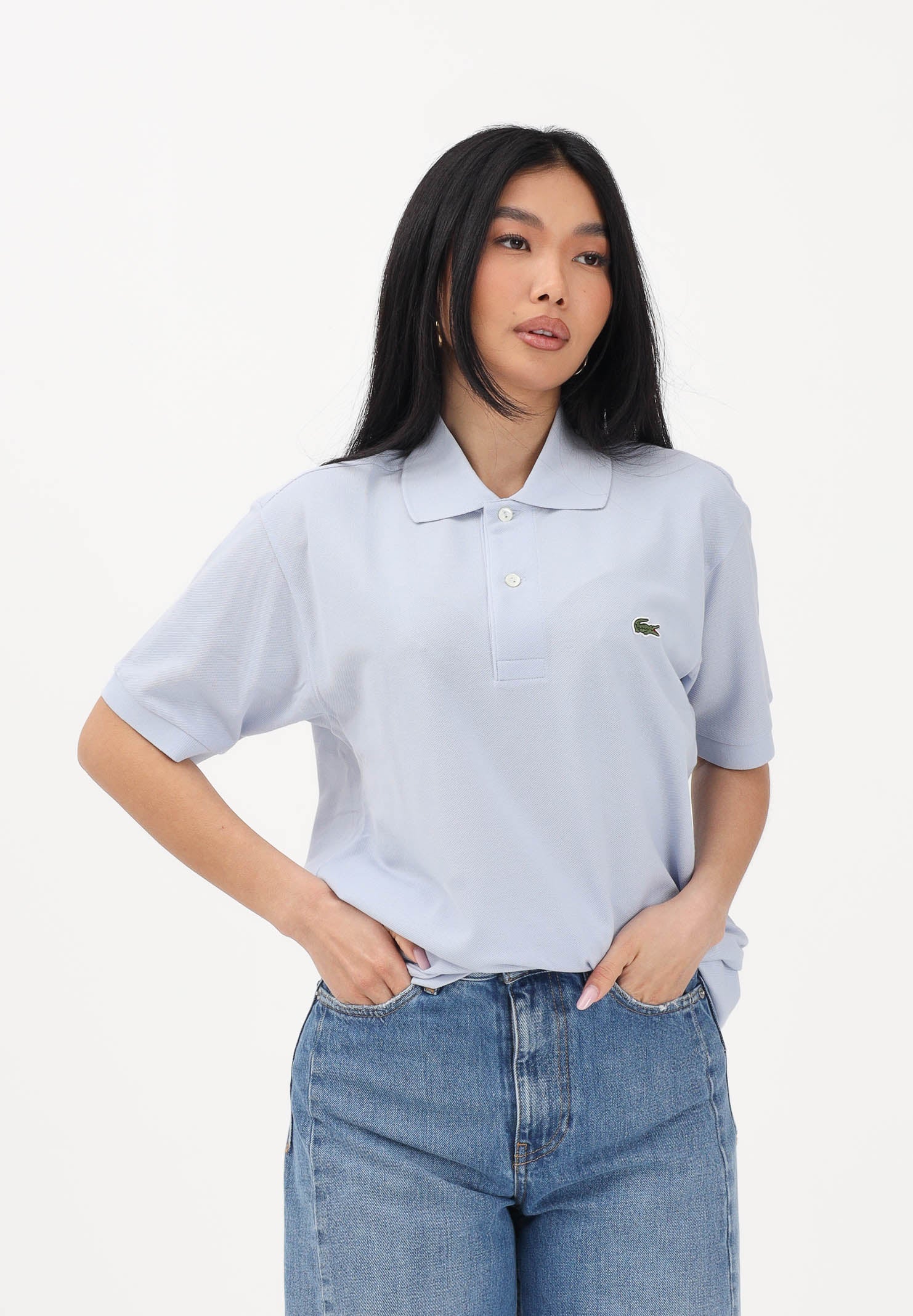 LACOSTE Polo azzurra per uomo e donna con patch logo coccodirllo 1212 J2G LACOSTE