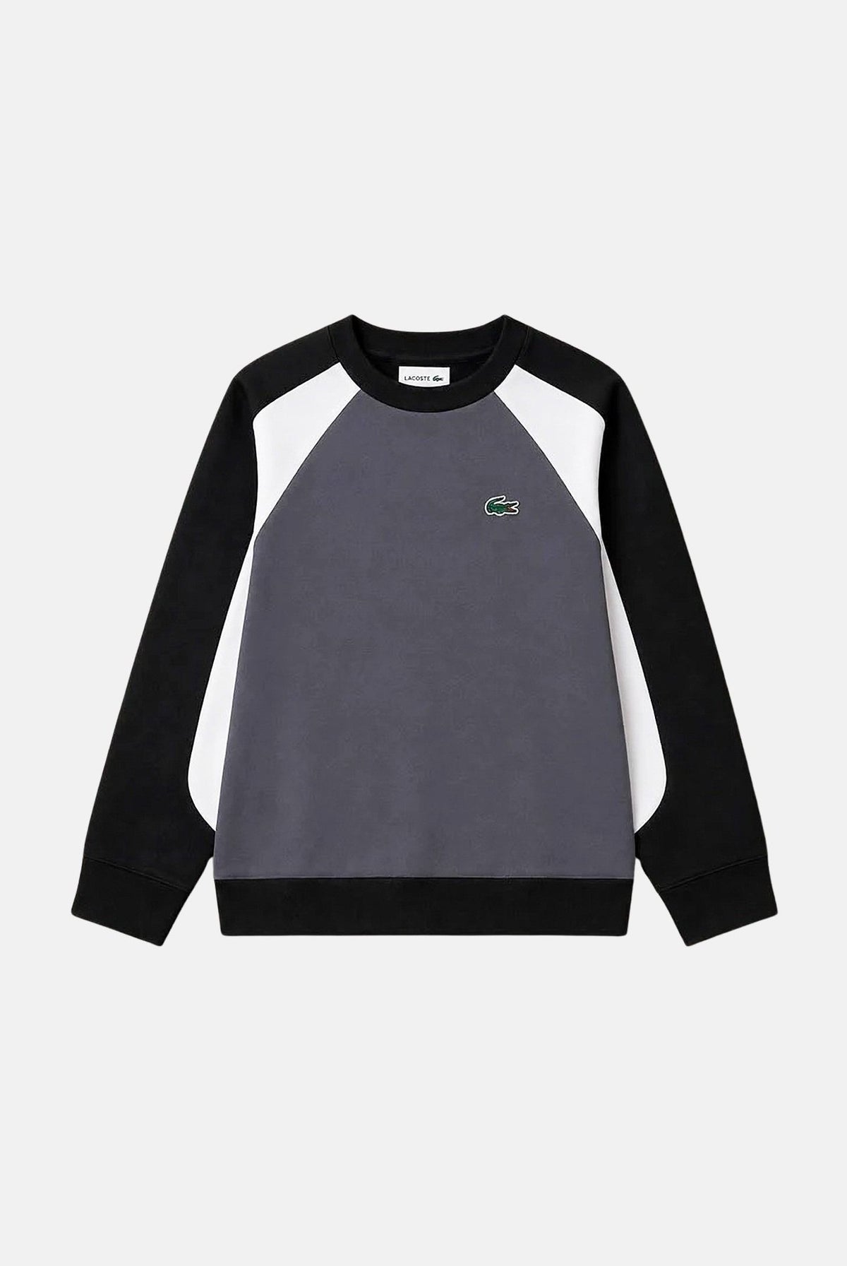 LACOSTE Felpa girocollo grigia e nera per bambino e bambina con maniche raglan e logo ricamato 847668 K96 LACOSTE