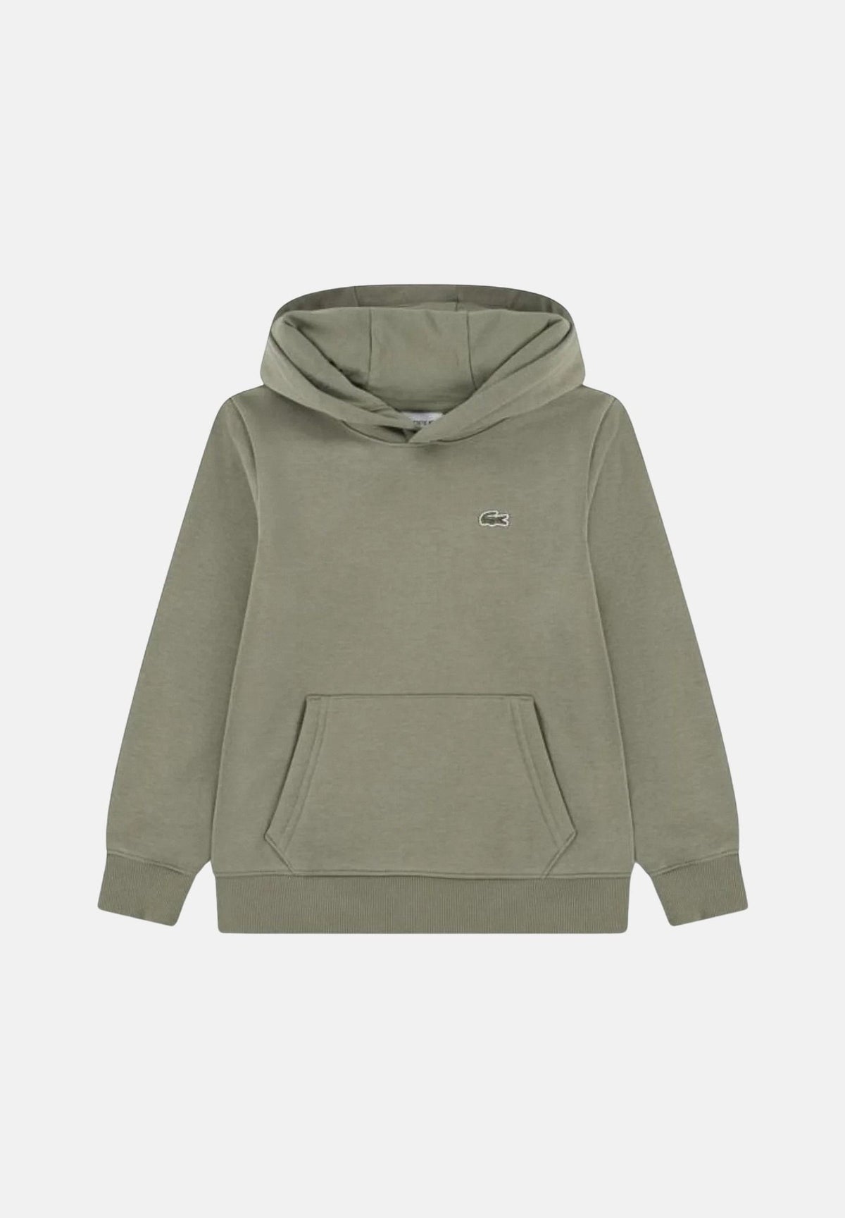 LACOSTE Felpa con cappuccio verde oliva per bambino e bambina con tasca a marsupio frontale. 847883 BMY LACOSTE