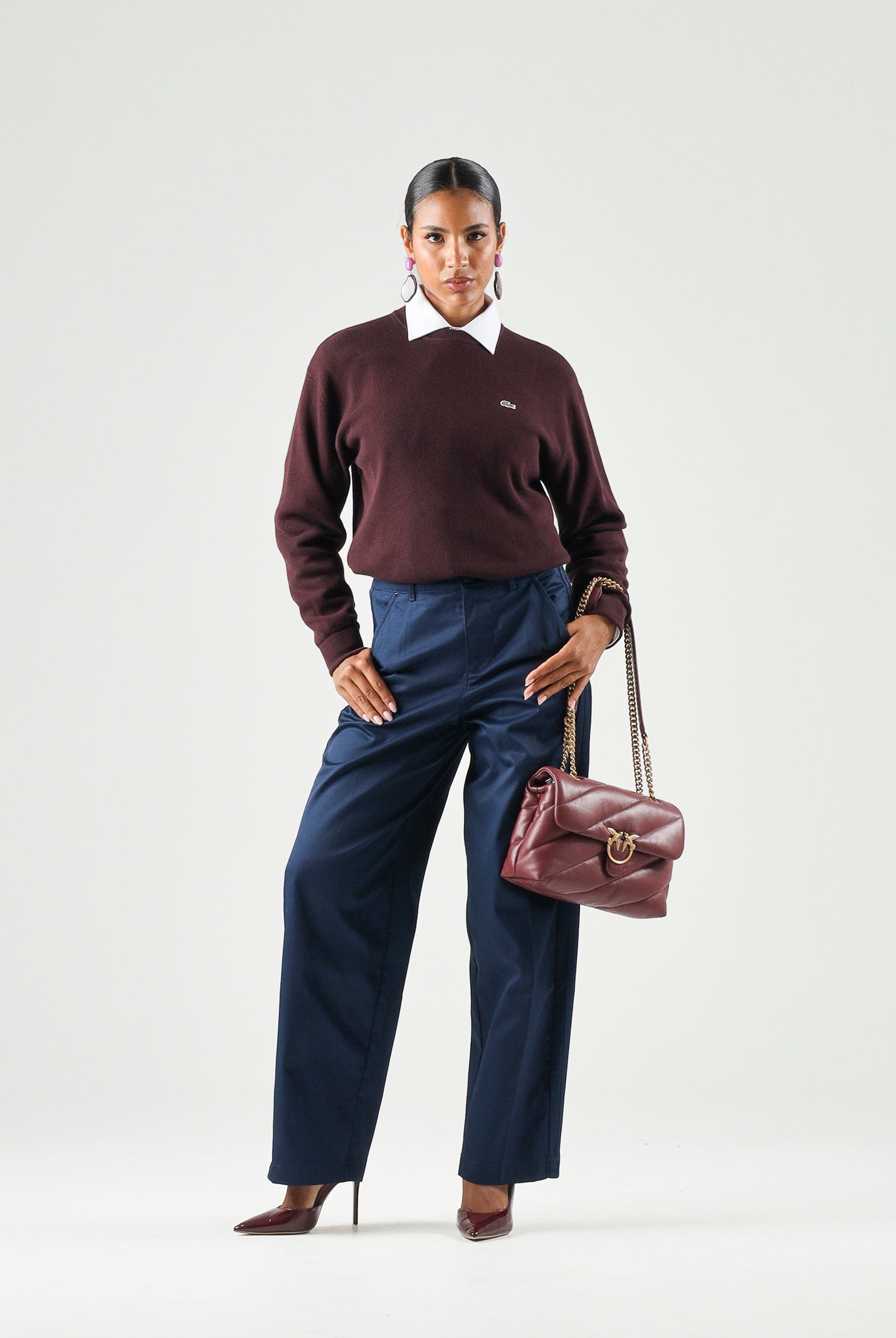 LACOSTE Maglione girocollo Chestnut Brown, marrone da donna con logo iconico coccodrillo AF4158 3KE LACOSTE