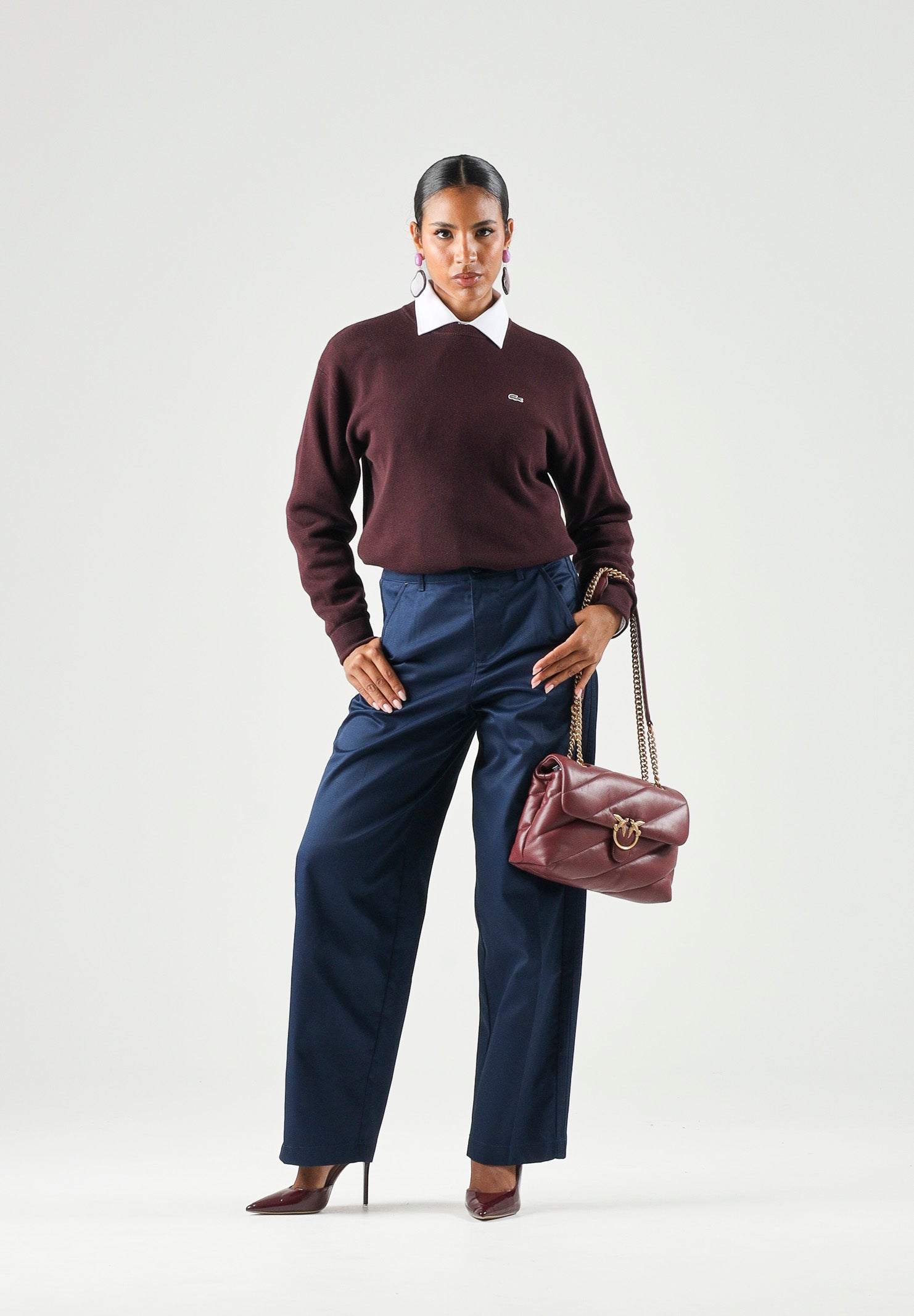 LACOSTE Maglione girocollo Chestnut Brown, marrone da donna con logo iconico coccodrillo AF4158 3KE LACOSTE