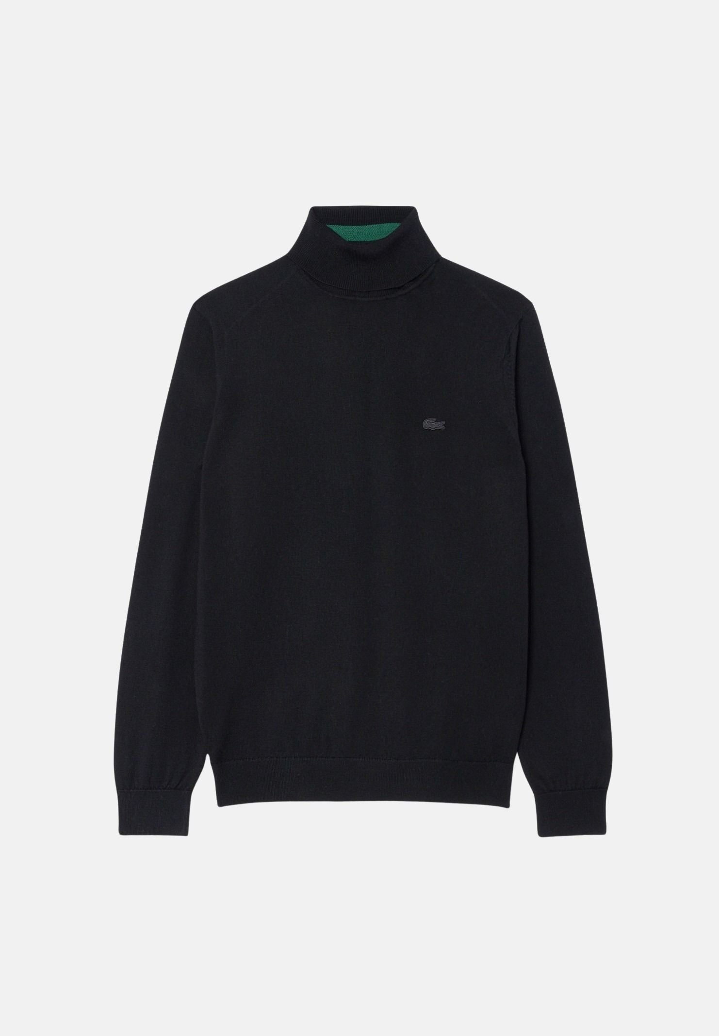 LACOSTE Maglia dolcevita in lana merino nero da uomo con iconico logo coccodrilo AH1959 031 LACOSTE