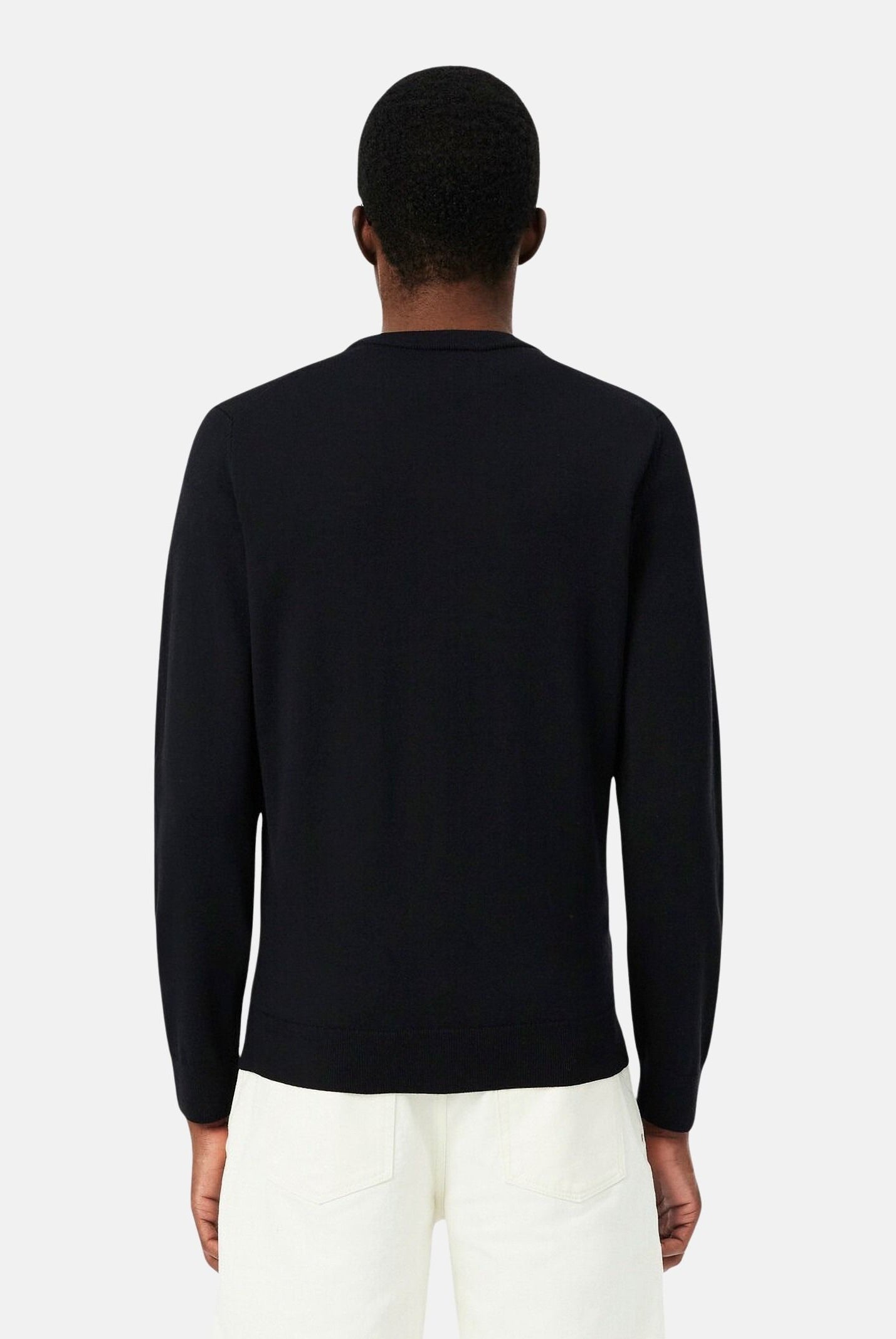 LACOSTE Maglione girocollo in lana merino color nero da uomo con coccodrillo ricamato tono su tono AH1969 031 LACOSTE
