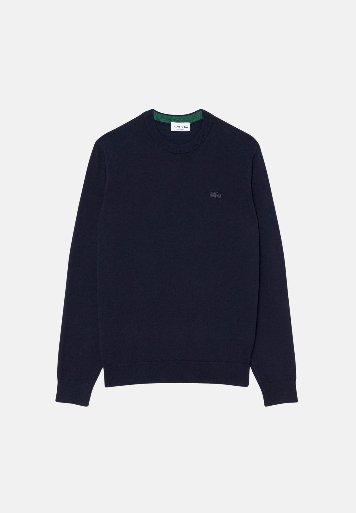 LACOSTE Maglione girocollo blu scuro da uomo, con maniche lunghe, bordi a costine e coccodrillo ricamato.<BR/> AH1969 GJP LACOSTE