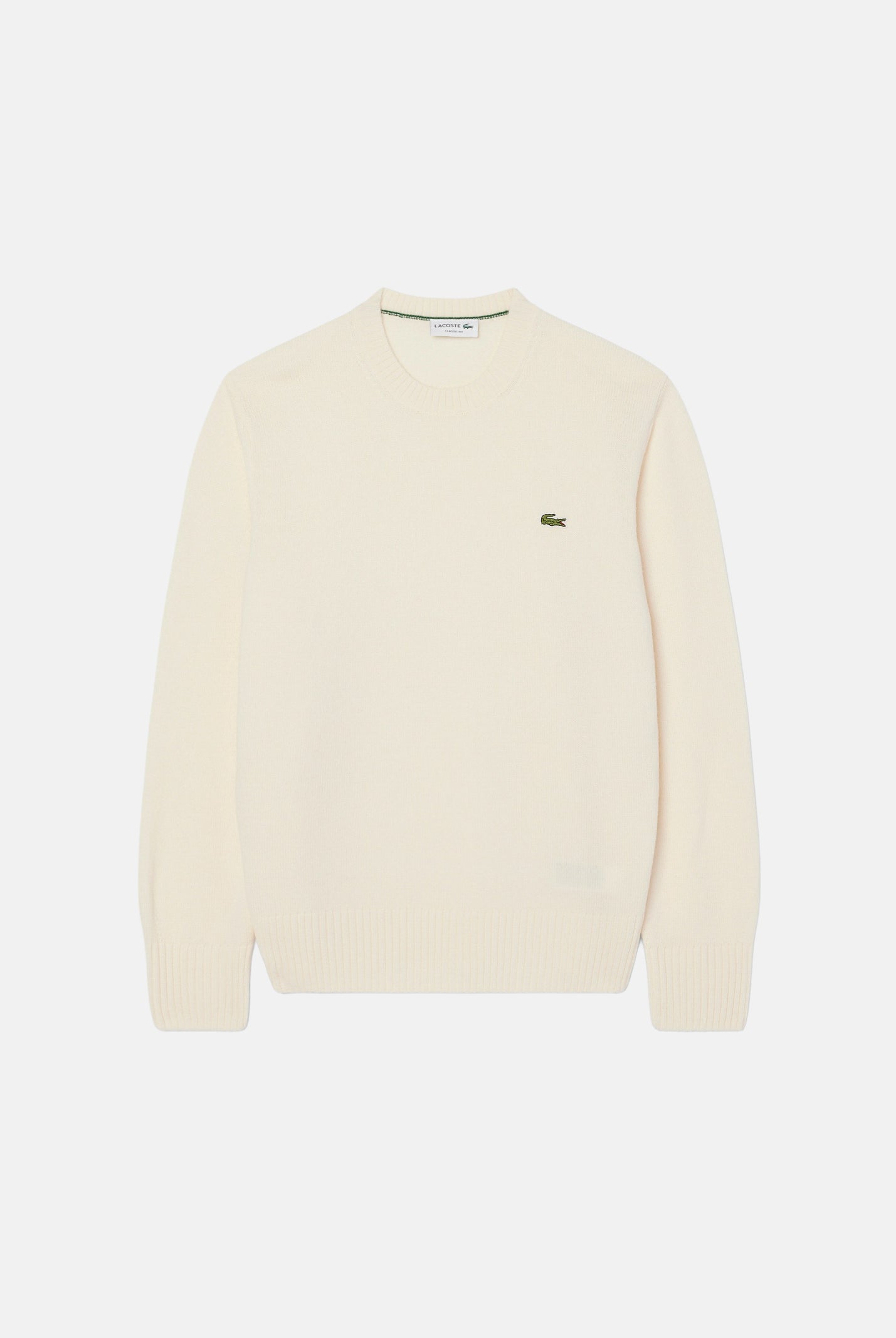 LACOSTE Maglia girocollo WOOL CREWNECK panna da uomo con scollo rotondo e logo ricamato. AH2916 XFJ LACOSTE