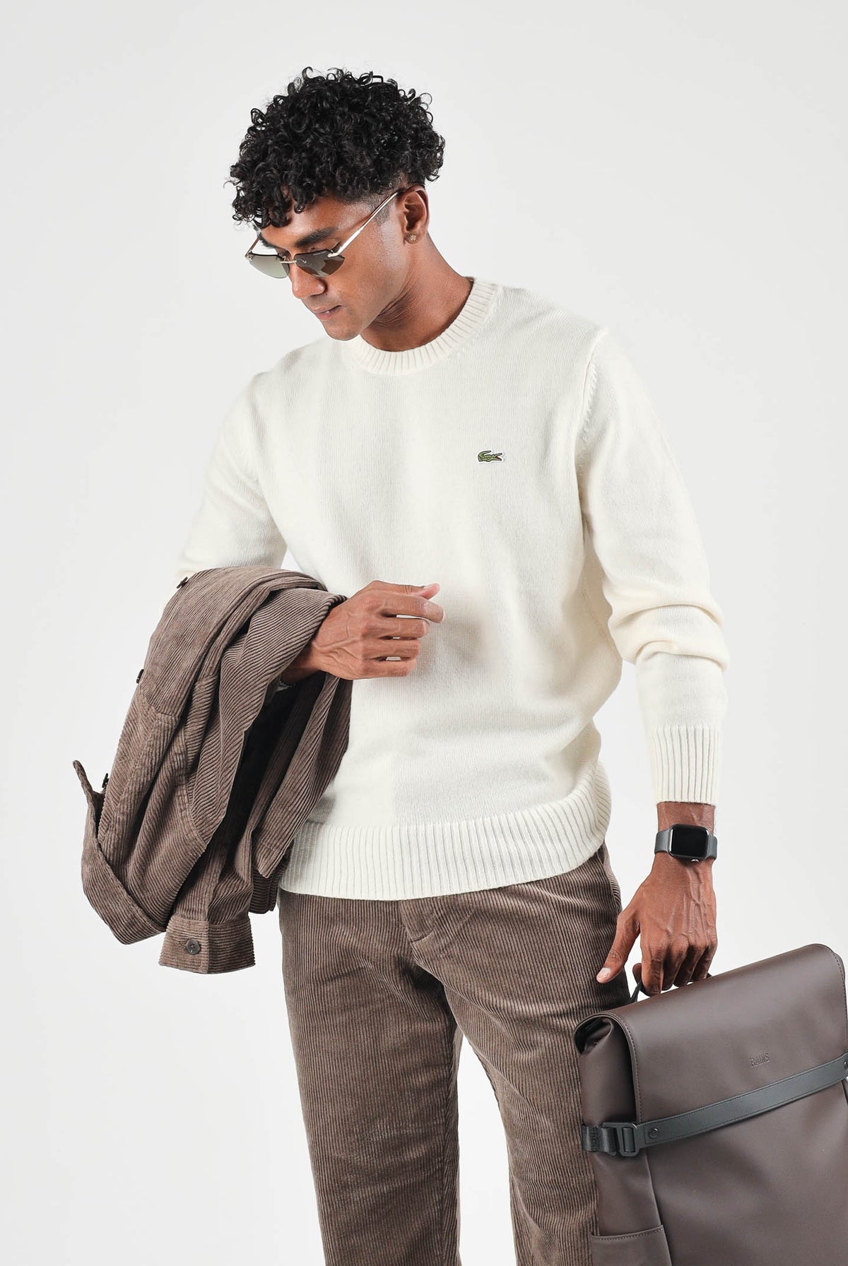 LACOSTE Maglione girocollo WOOL CREWNECK panna per uomo e donna con logo iconico ricamato. AH2916 XFJ LACOSTE