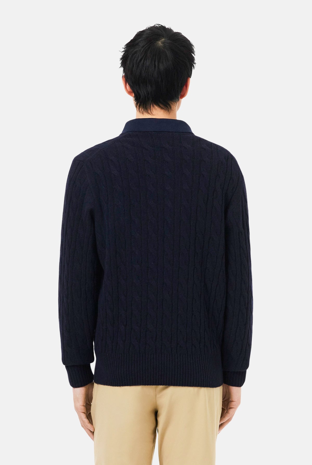 LACOSTE Maglia girocollo CABLE KNIT JUMPER blu per uomo e donna in cotone lavorato a trecce AH2924 166 LACOSTE