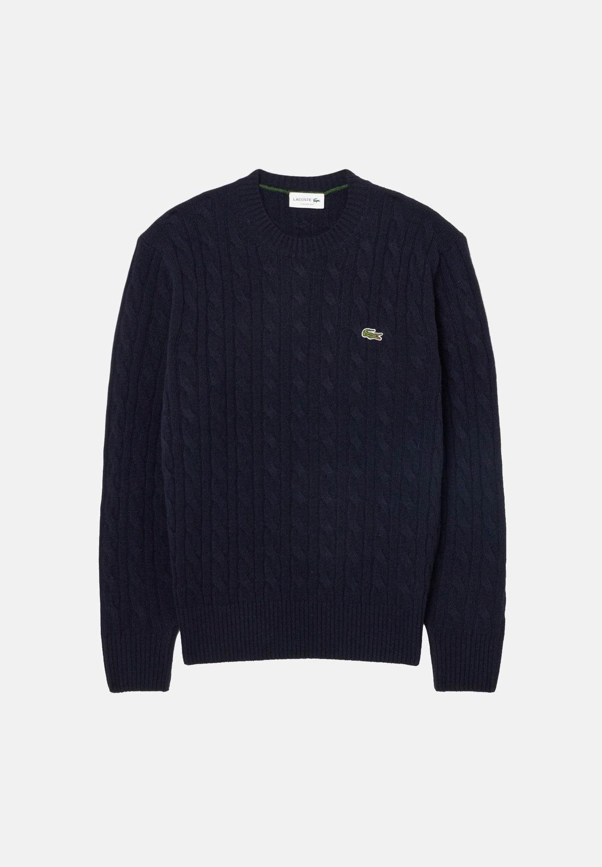 LACOSTE Maglia girocollo CABLE KNIT JUMPER blu per uomo e donna in cotone lavorato a trecce AH2924 166 LACOSTE