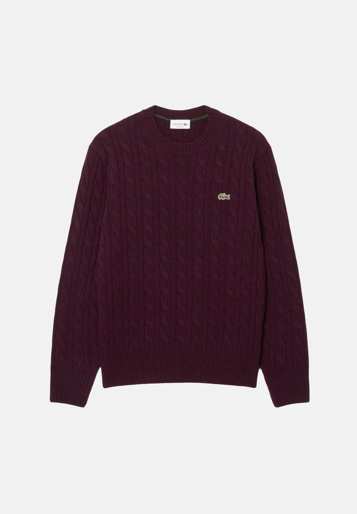 LACOSTE Maglia girocollo CABLE KNIT JUMPER bordeaux per uomo e donna in cotone lavorato a trecce AH2924 3KE LACOSTE