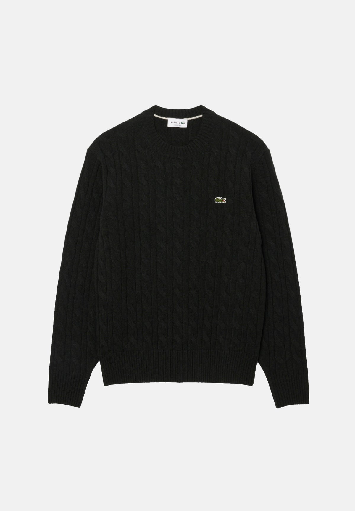 LACOSTE Maglioncino CABLE KNIT JUMPER nero per uomo e donna con lavorazione a trecce AH2924 GJP LACOSTE