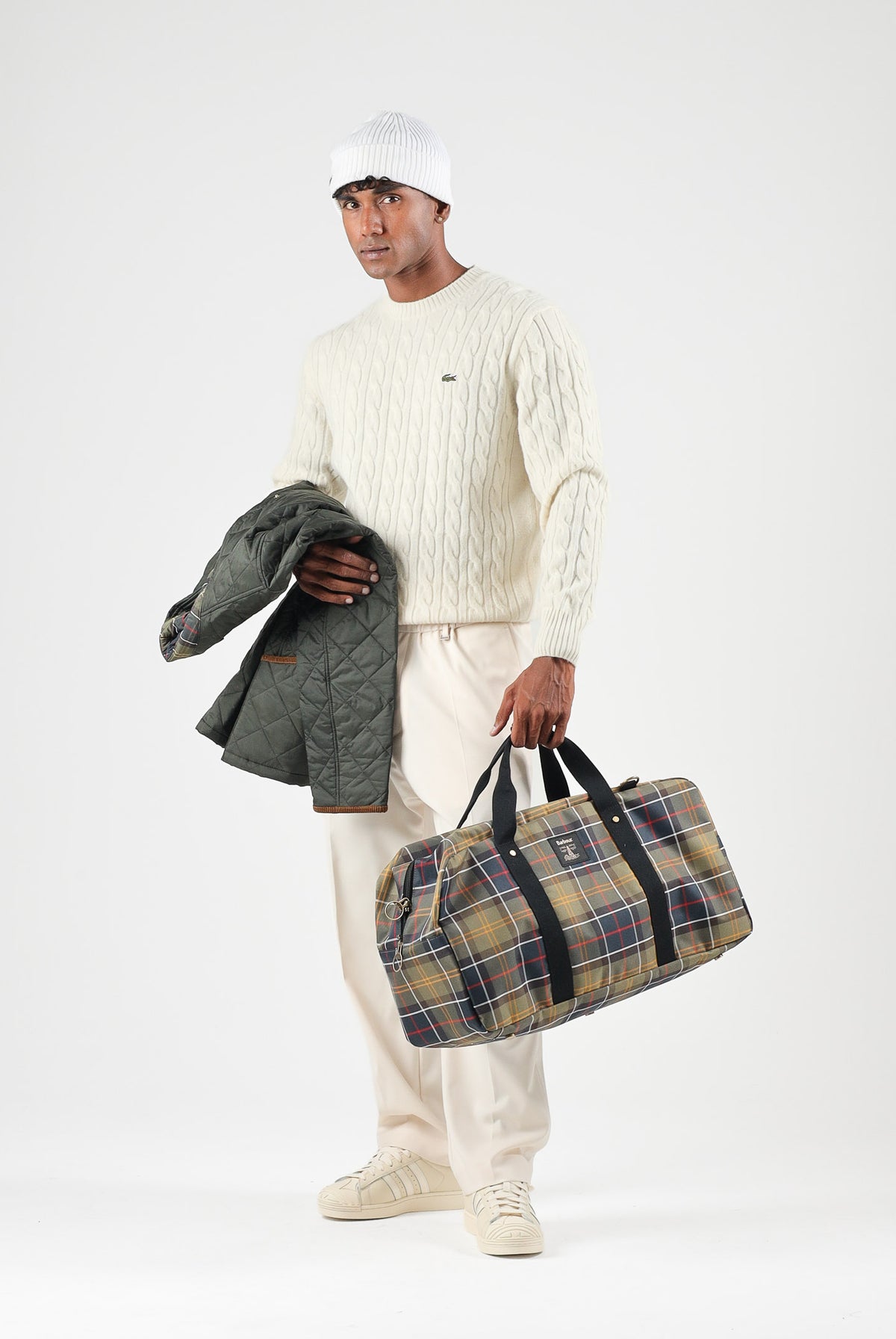 LACOSTE Maglia girocollo CABLE KNIT JUMPER vaniglia per uomo e donna con lavorazione a trecce AH2924 XFJ LACOSTE
