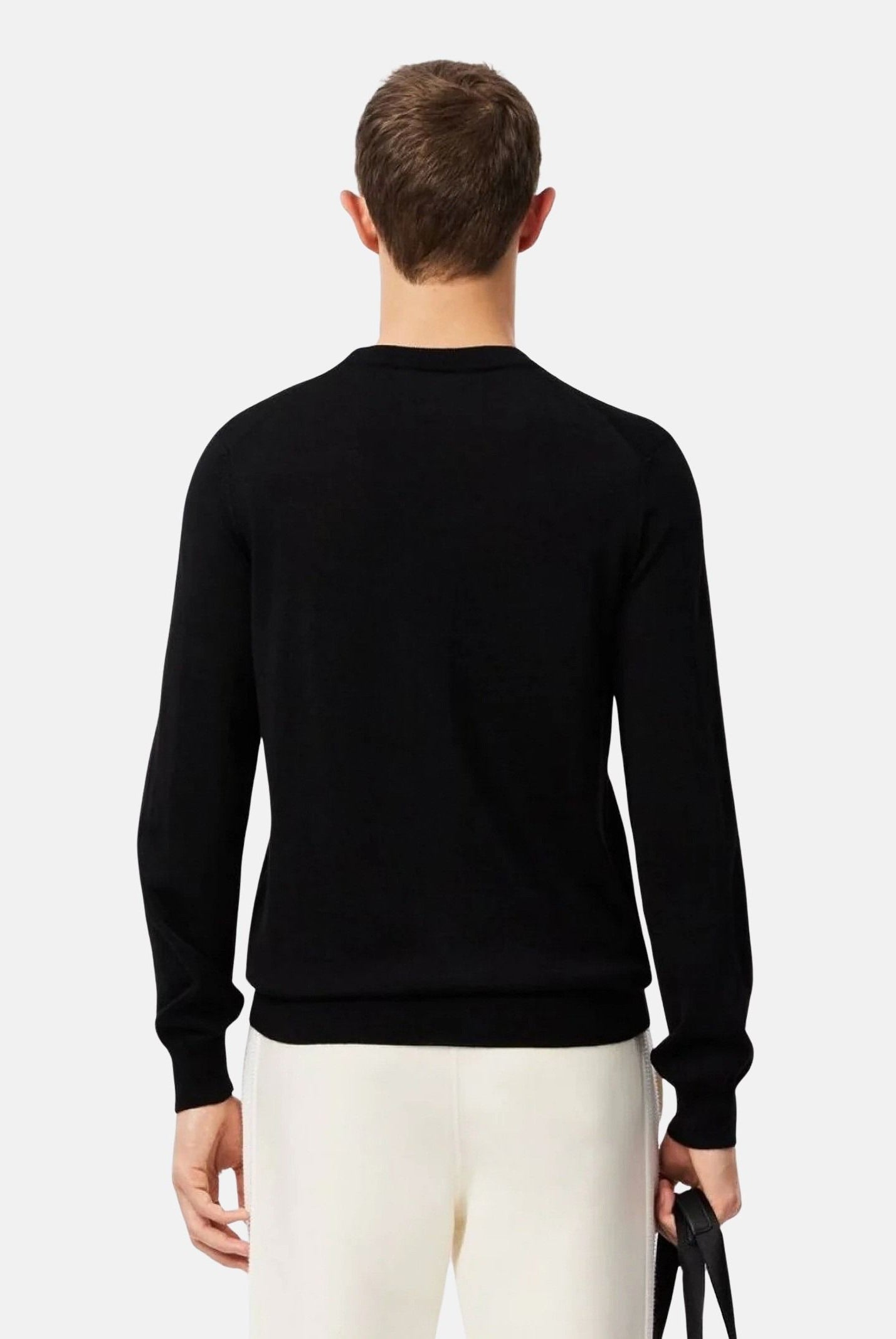 LACOSTE Pullover girocollo nero da uomo con logo laterale coccodrillo<BR/> AH3225 031 LACOSTE