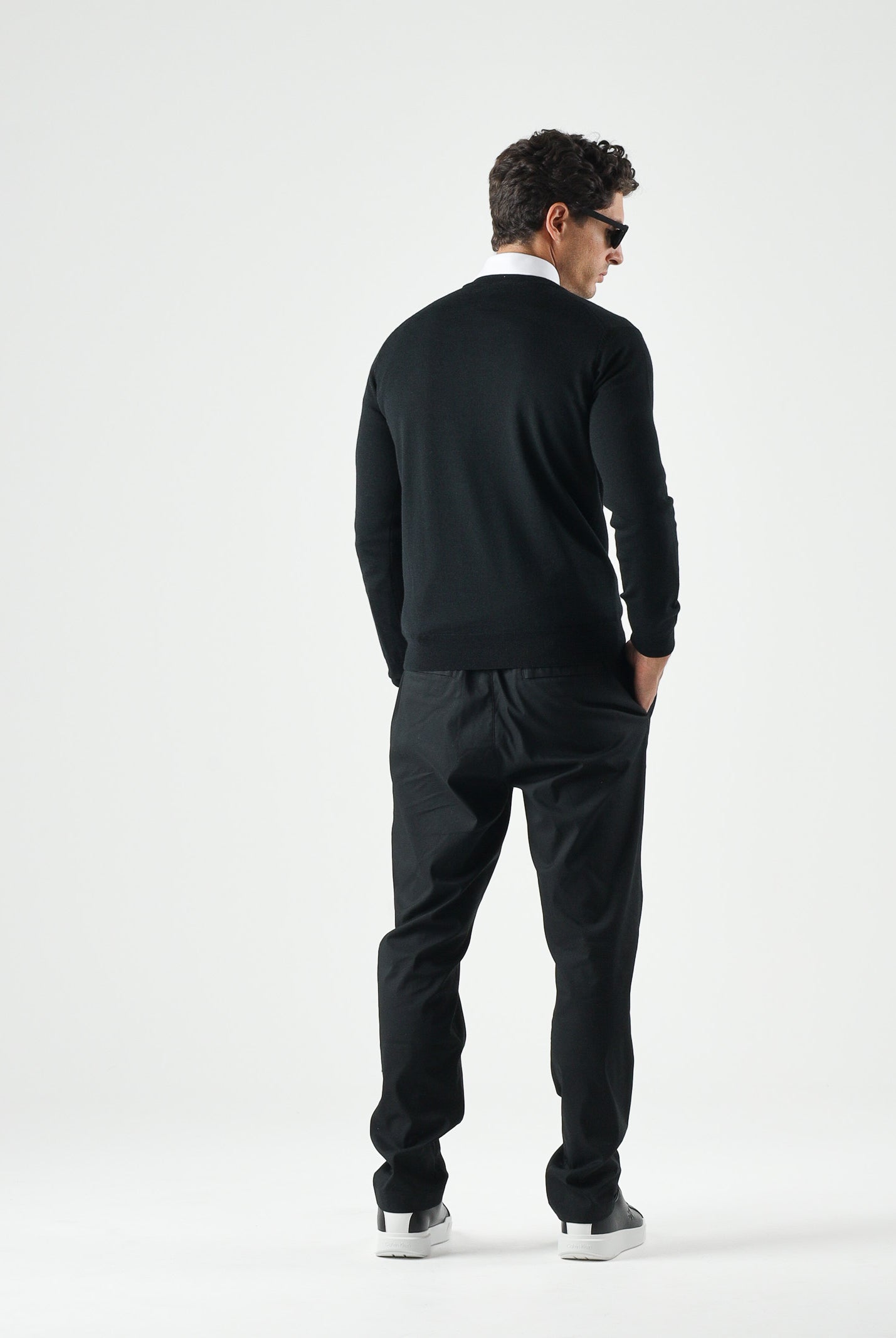 LACOSTE Pullover girocollo nero da uomo con logo laterale coccodrillo<BR/> AH3225 031 LACOSTE