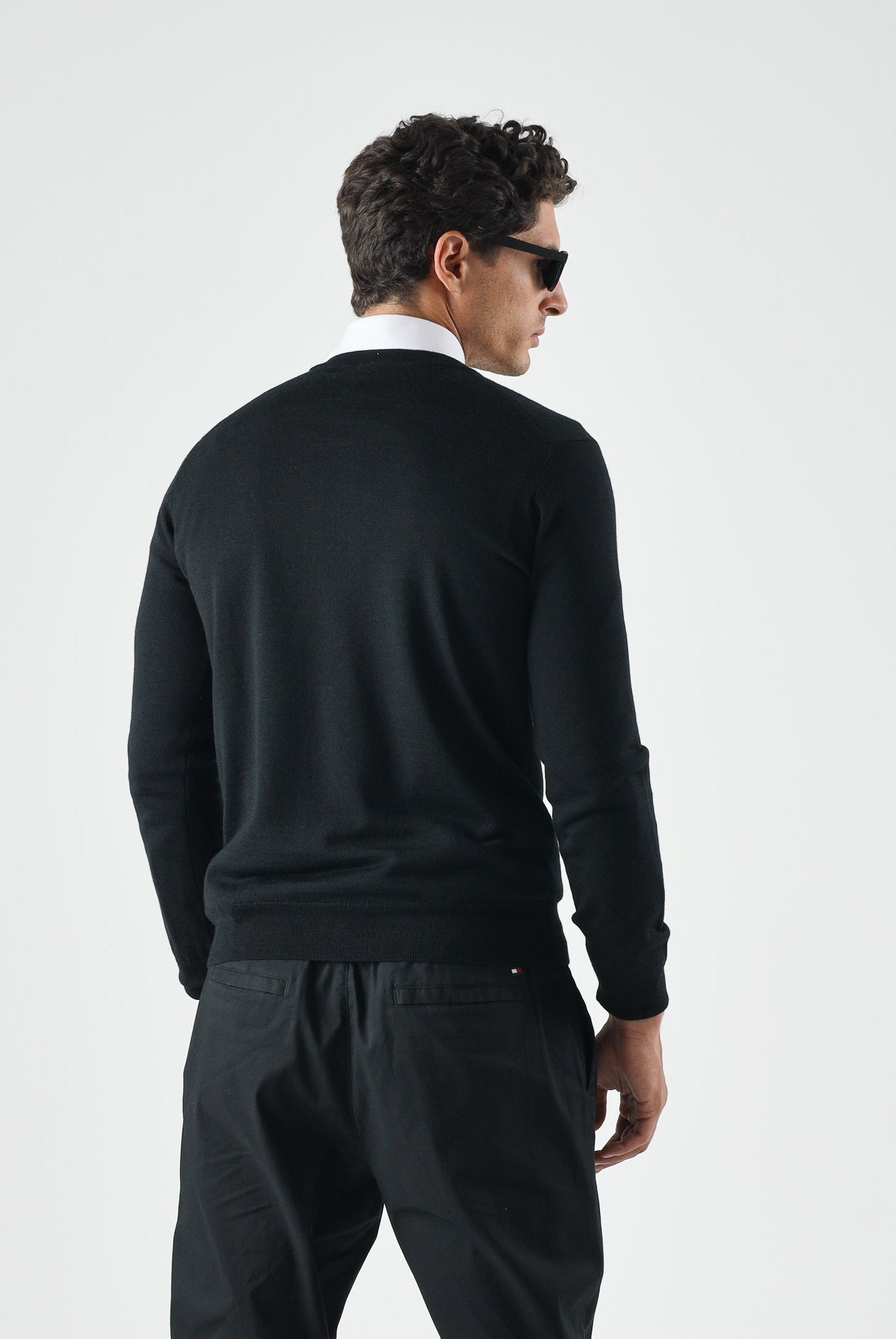 LACOSTE Pullover girocollo nero da uomo con logo laterale coccodrillo<BR/> AH3225 031 LACOSTE