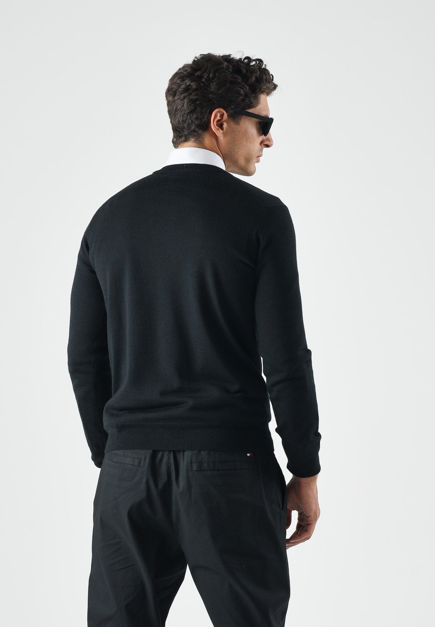 LACOSTE Pullover girocollo nero da uomo con logo laterale coccodrillo<BR/> AH3225 031 LACOSTE