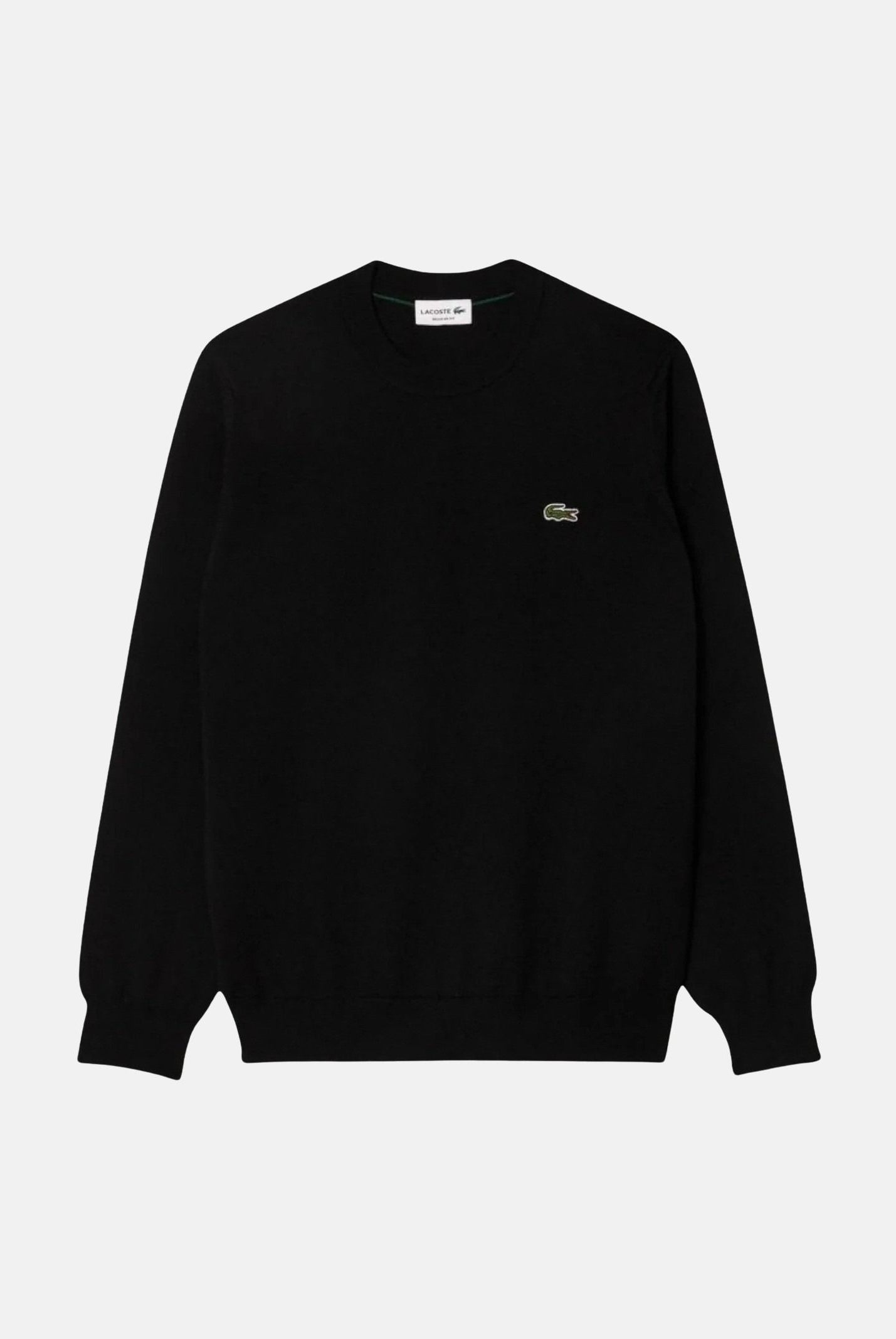 LACOSTE Pullover girocollo nero da uomo con logo laterale coccodrillo<BR/> AH3225 031 LACOSTE
