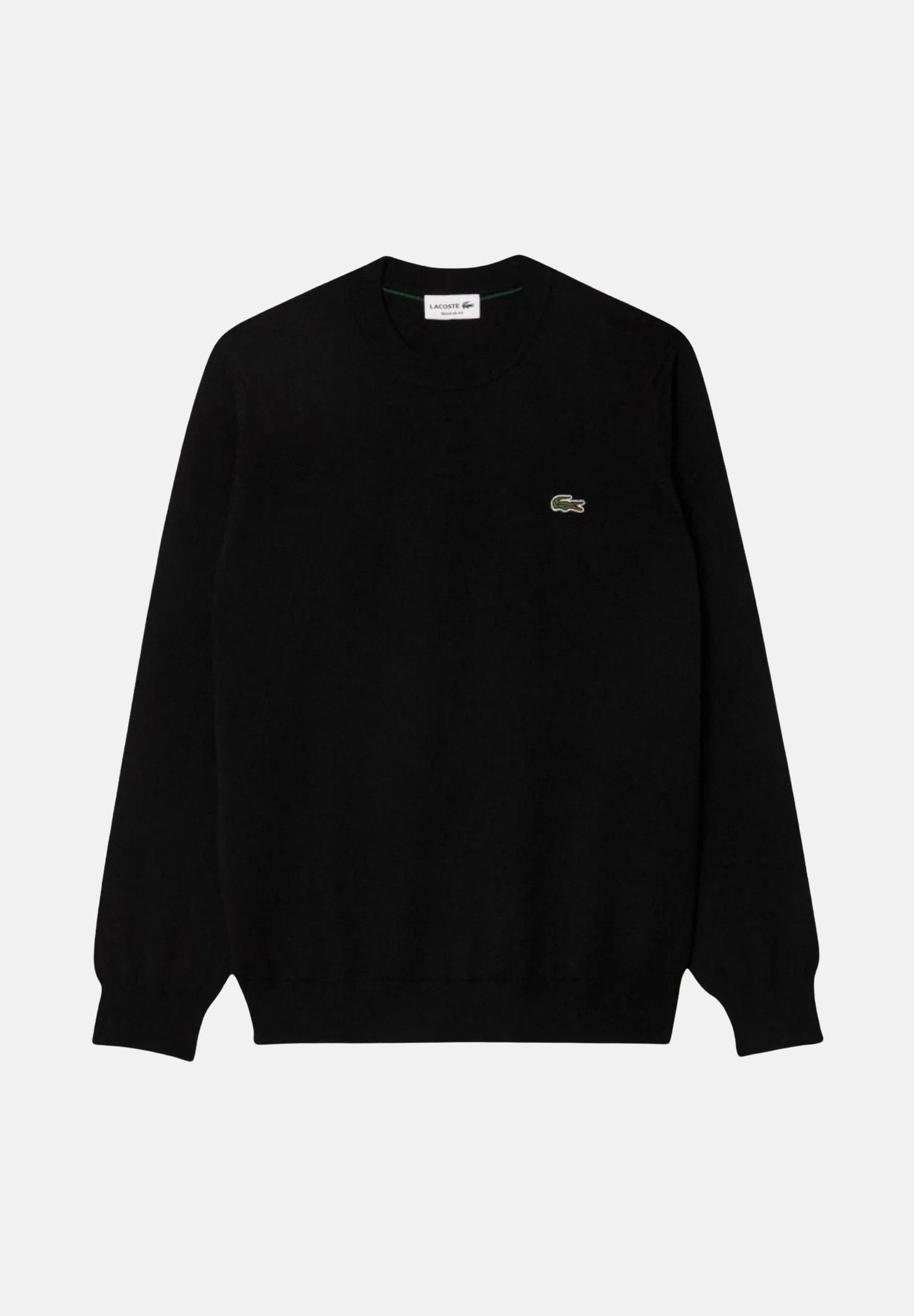 LACOSTE Pullover girocollo nero da uomo con logo laterale coccodrillo<BR/> AH3225 031 LACOSTE