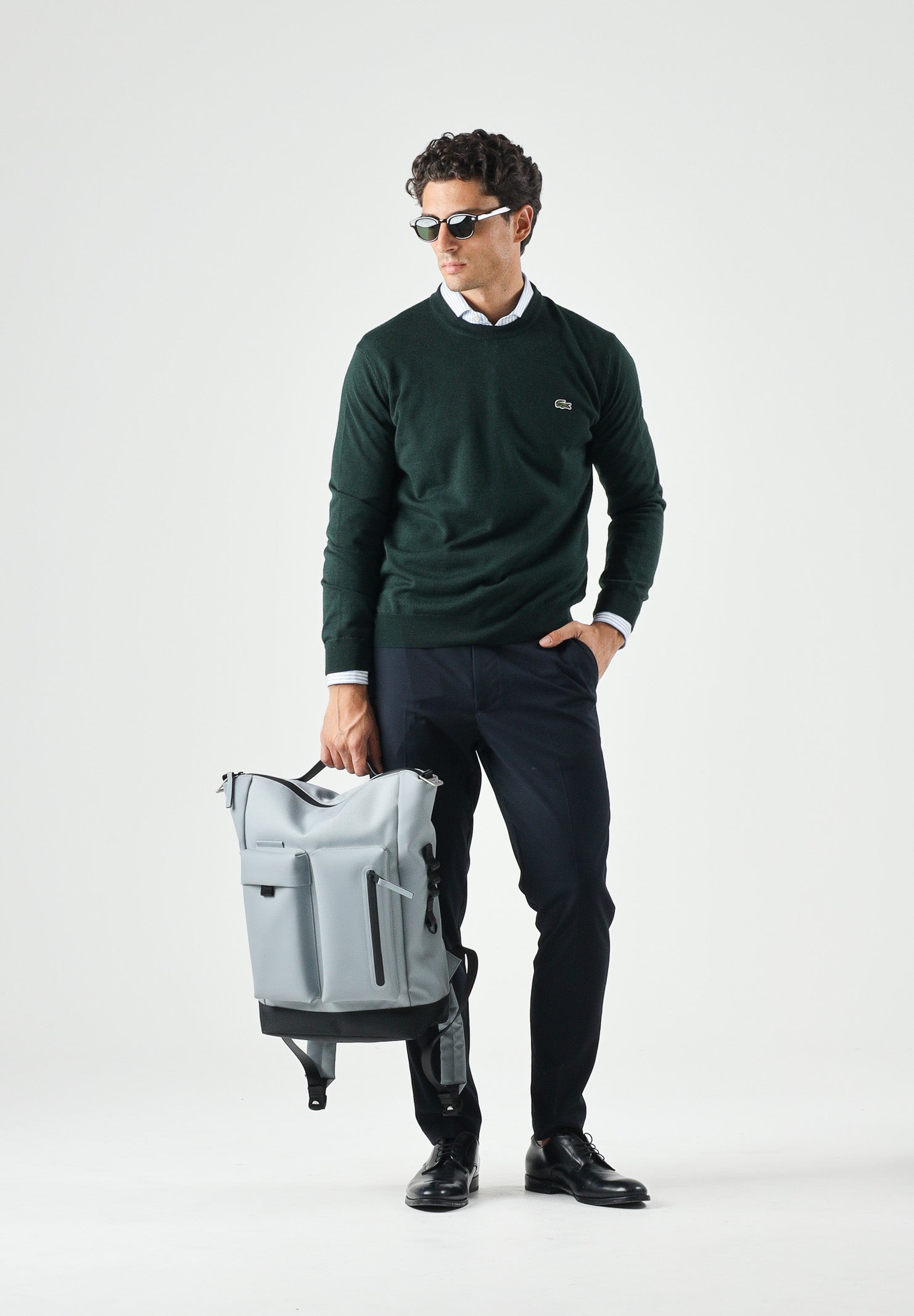 LACOSTE maglia girocollo verde scuro da uomo con iconico logo coccodrillo laterale AH3225 YZP LACOSTE