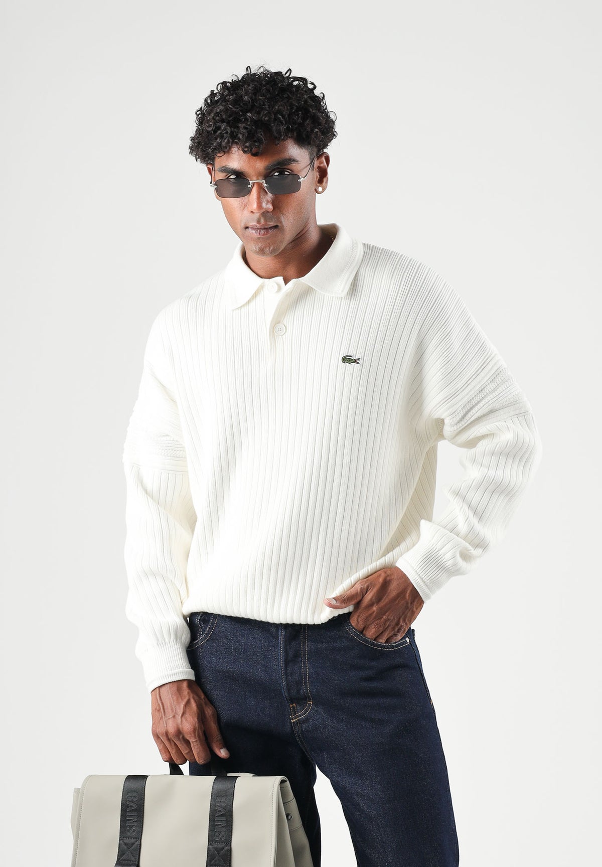 LACOSTE Polo ZIP COLLAR KNIT bianco da uomo in maglia con colletto aperto AH8574 70V LACOSTE