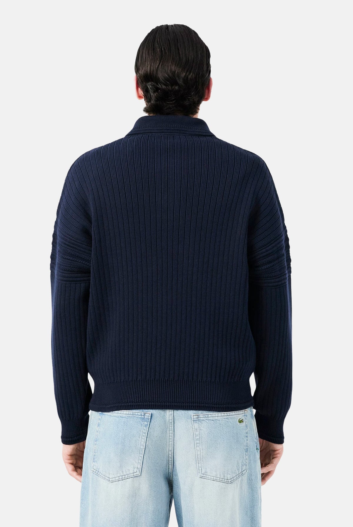 LACOSTE Polo manica lunga ZIP COLLAR KNIT blu da uomo in maglia con colletto aperto AH8574 MXQ LACOSTE