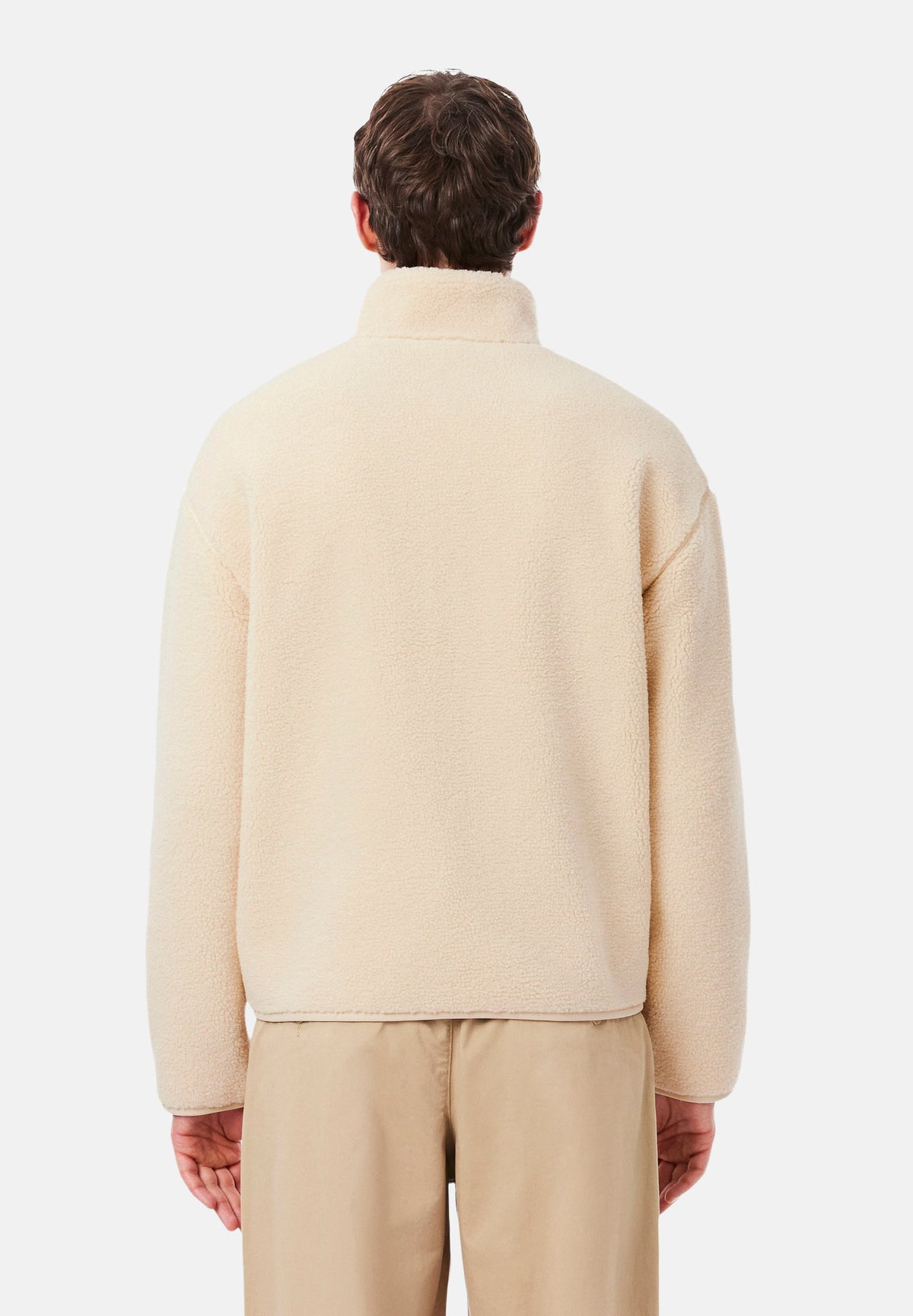 LACOSTE Giubbotto-montone FLEECE ZIP-UP JACKET panna per uomo con chiusura a zip integrale BH8672 056 LACOSTE