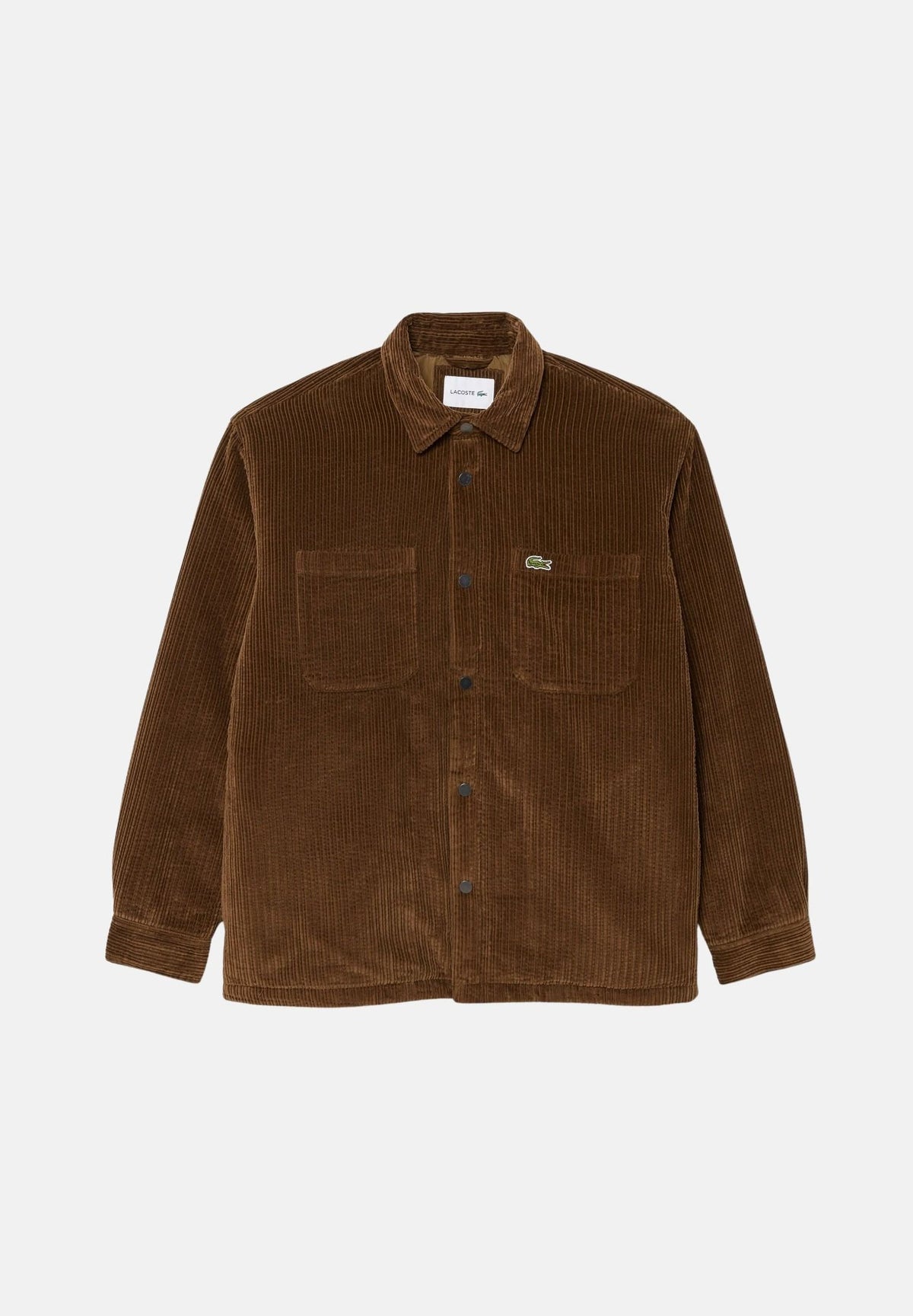 LACOSTE Giacca camicia imbottita Coffee Brown marrone caffè da uomo, in velluto a coste di cotone, con bottoni a pressione e tasche. CH8840 DPD LACOSTE