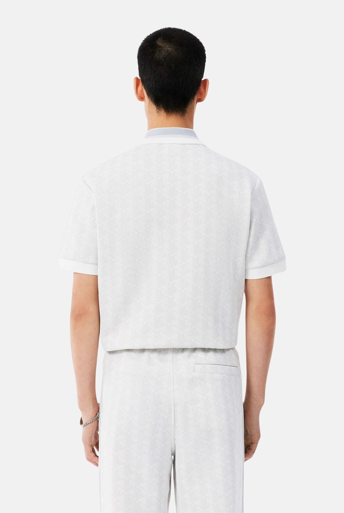LACOSTE Polo jacquard grigio/bianco da uomo con motivo monogramma DH1417 4IW LACOSTE