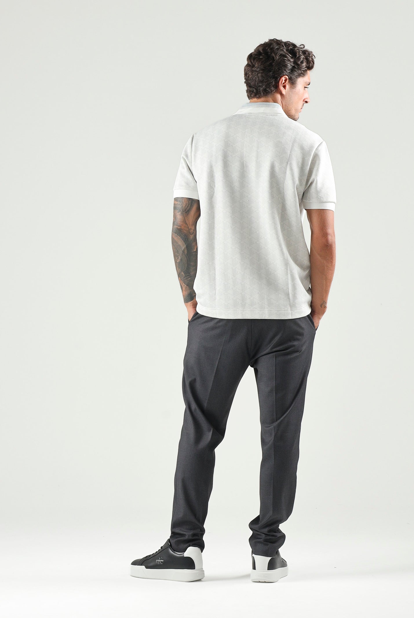 LACOSTE Polo jacquard grigio/bianco da uomo con motivo monogramma DH1417 4IW LACOSTE