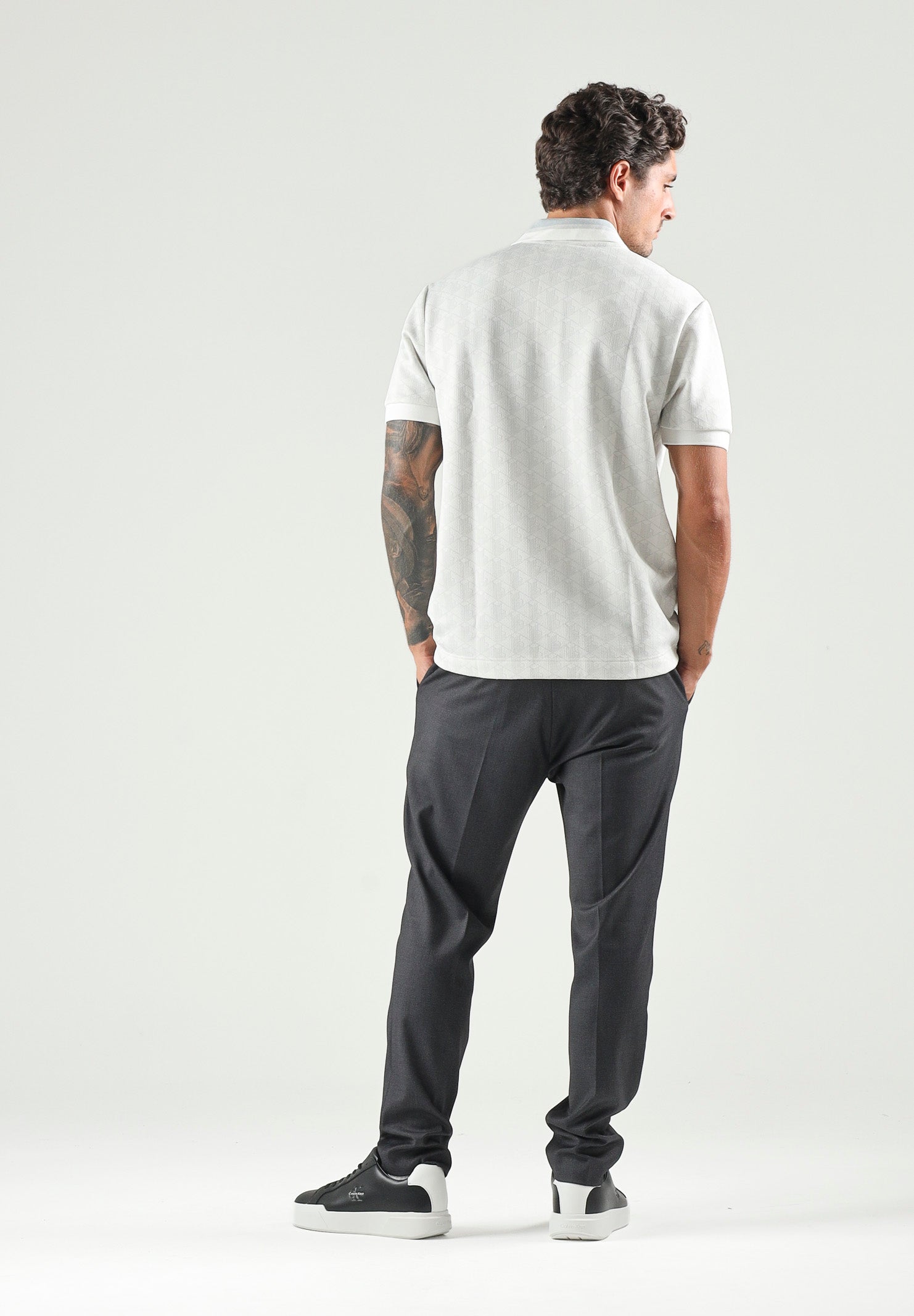 LACOSTE Polo jacquard grigio/bianco da uomo con motivo monogramma DH1417 4IW LACOSTE