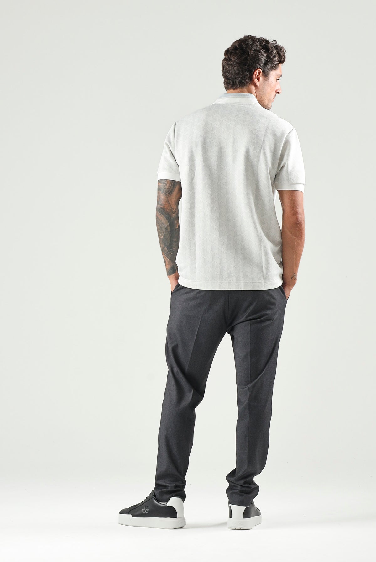 LACOSTE Polo jacquard grigio/bianco da uomo con motivo monogramma DH1417 4IW LACOSTE