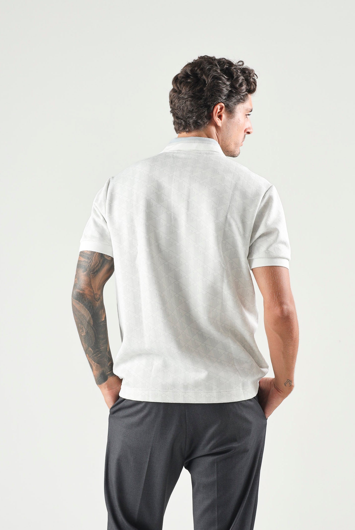 LACOSTE Polo jacquard grigio/bianco da uomo con motivo monogramma DH1417 4IW LACOSTE