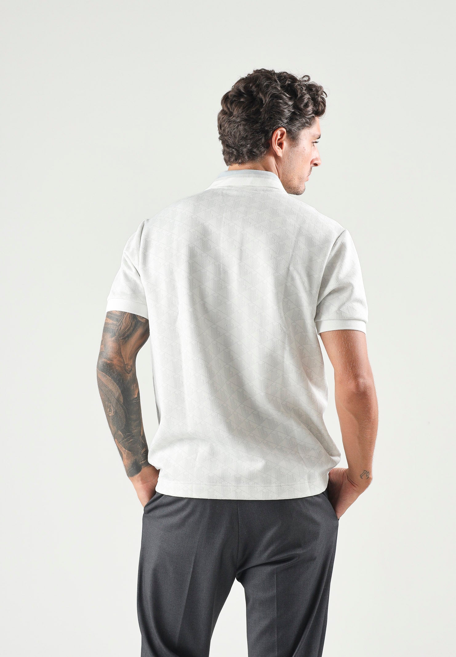 LACOSTE Polo jacquard grigio/bianco da uomo con motivo monogramma DH1417 4IW LACOSTE