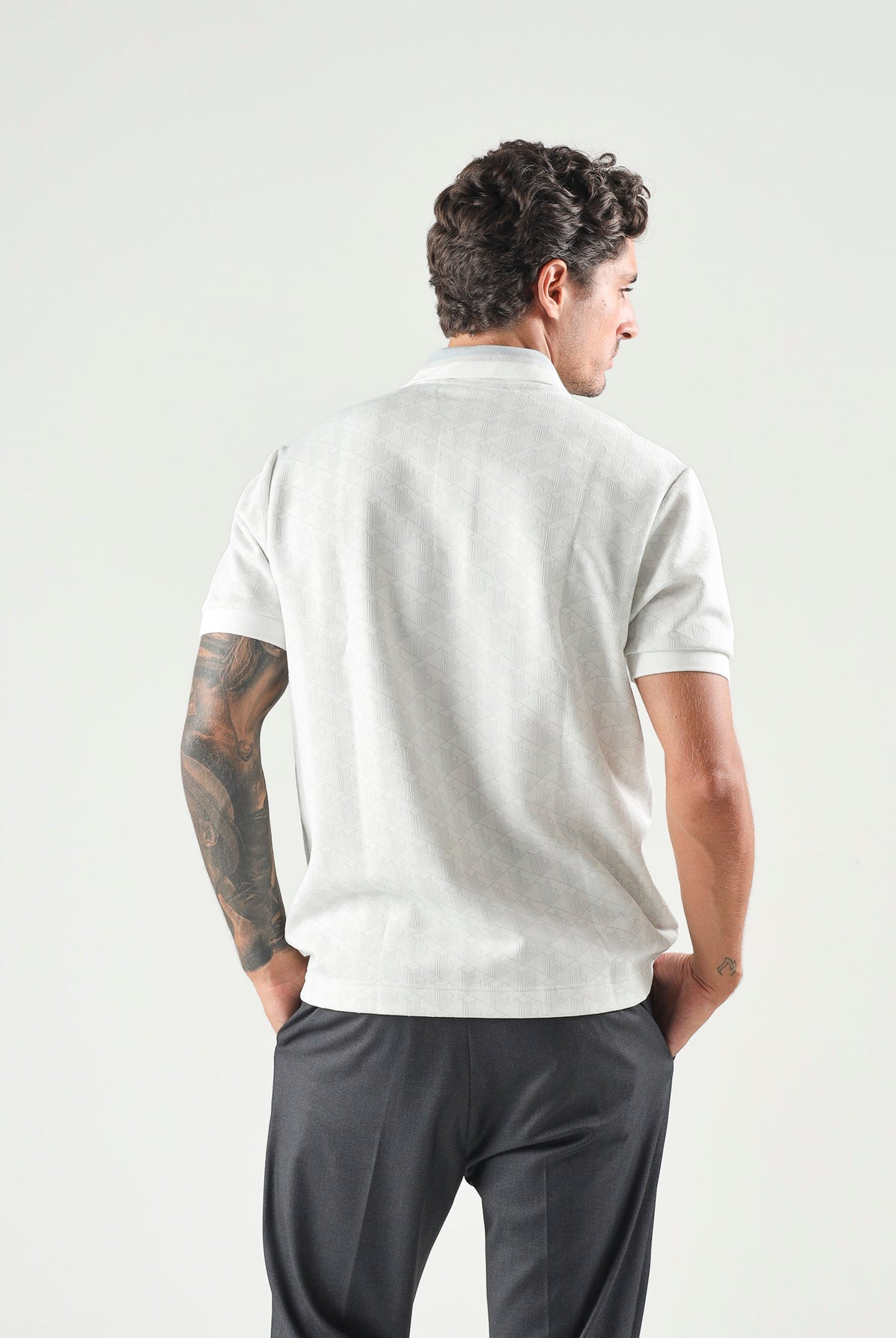 LACOSTE Polo jacquard grigio/bianco da uomo con motivo monogramma DH1417 4IW LACOSTE