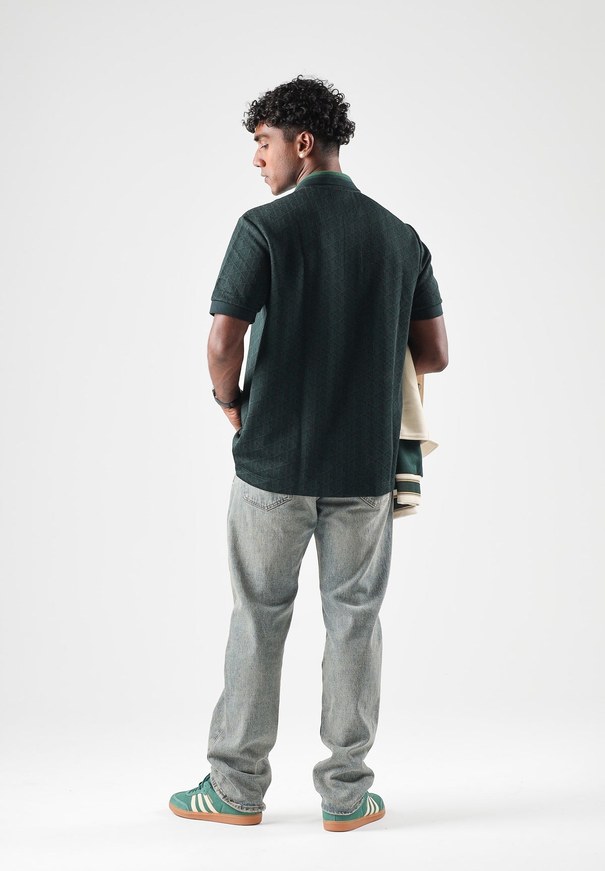 LACOSTE Polo manica corta verde da uomo con colletto a contrasto a righe DH1417 SPU LACOSTE