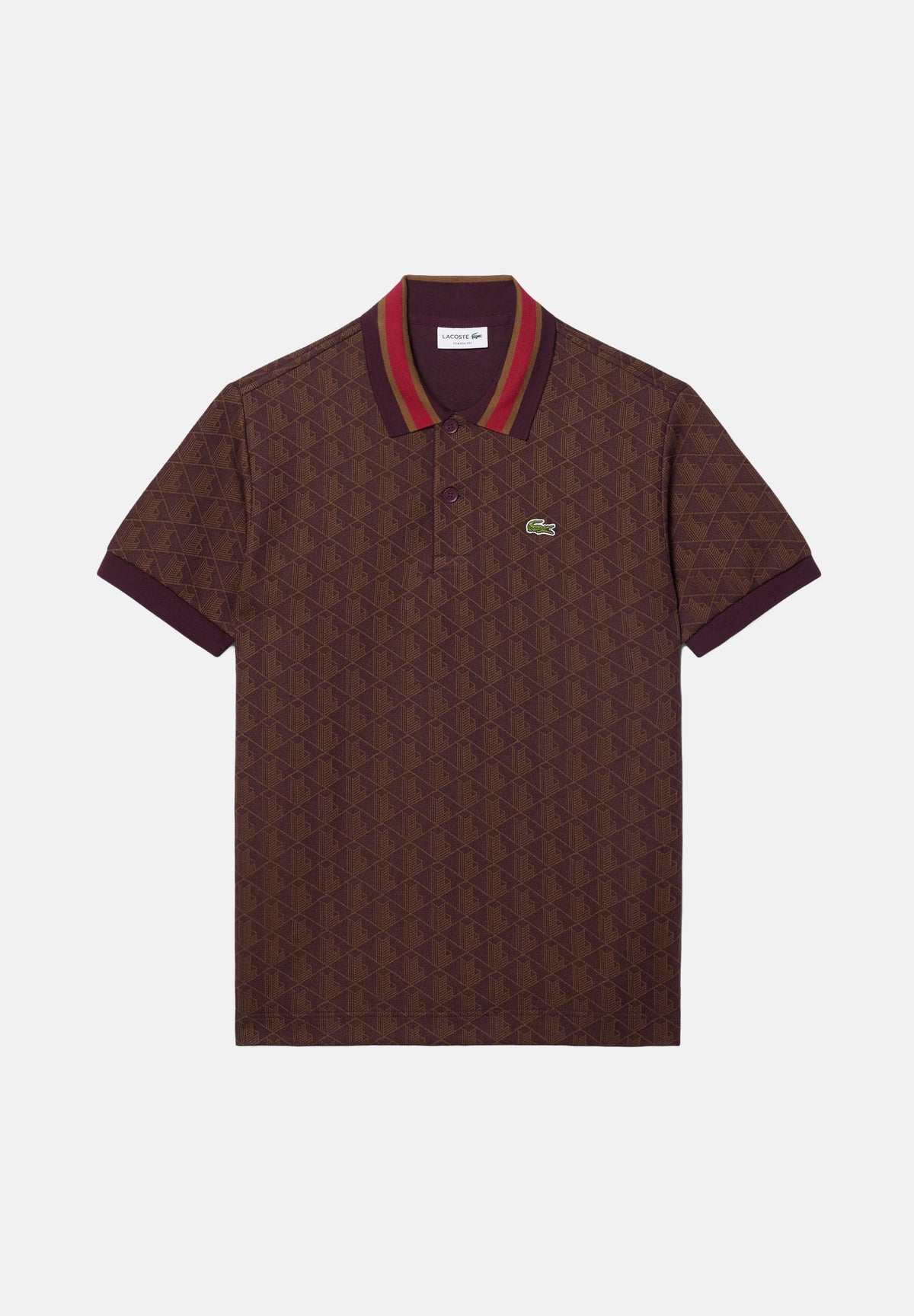 LACOSTE Polo manica corta marrone da uomo con colletto a contrasto rosso a righe DH1417 WD9 LACOSTE