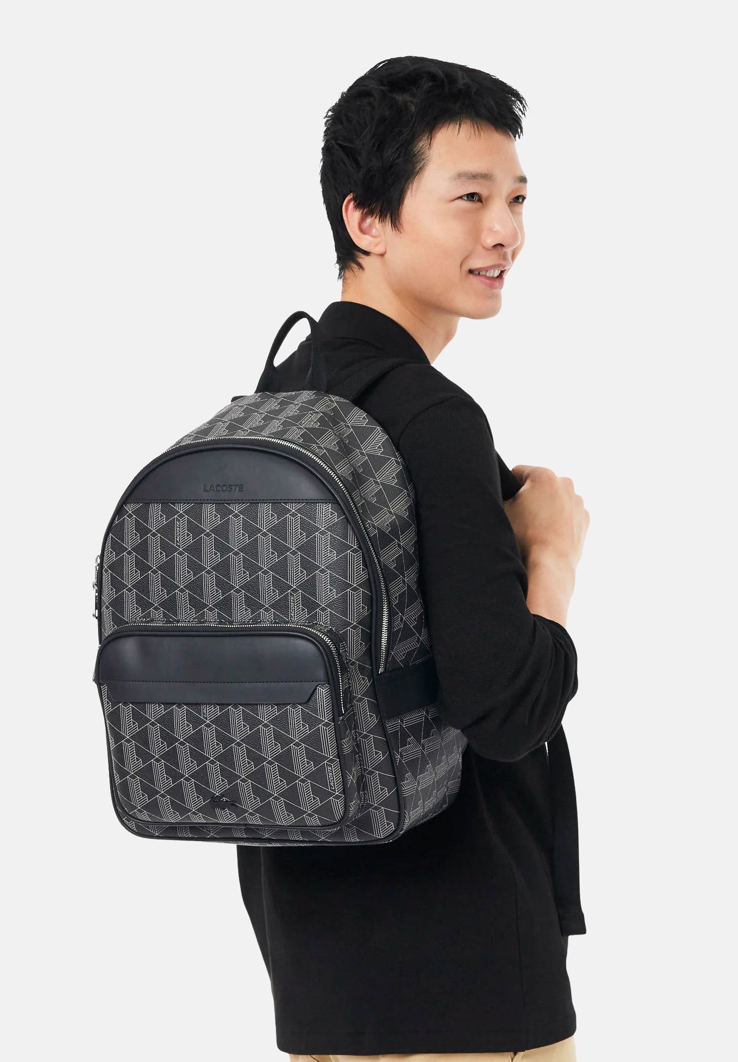 LACOSTE Zaino THE BLEND BACKPACK nero per uomo e donna con stampa monogram all-over NH3649 H45 LACOSTE