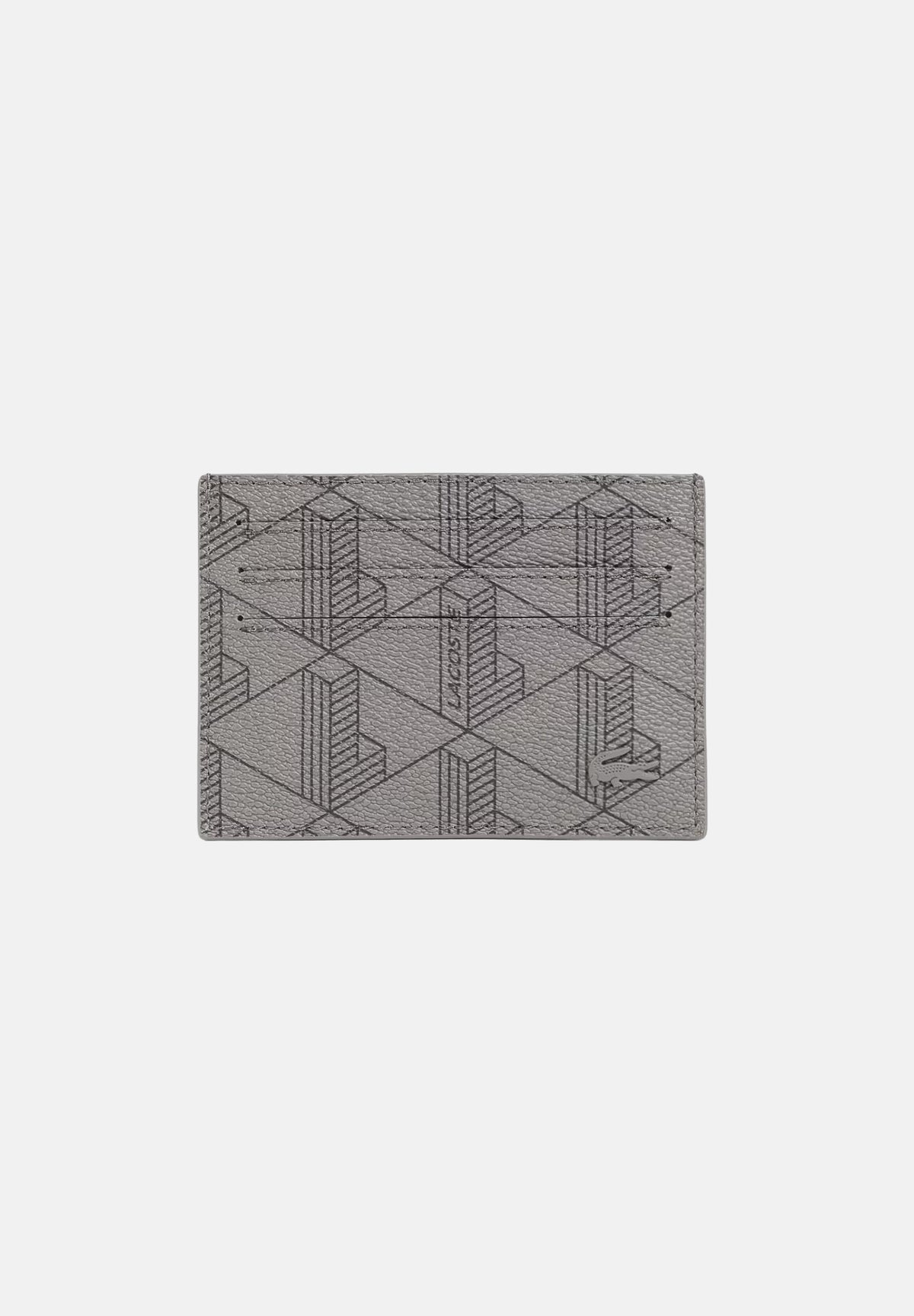 LACOSTE Portacarte THE BLEND MONOGRAM Grey grigio da uomo e donna in canvas sintetico con fantasia monogramma geometrica tono su tono, sei scomparti per carte, tasca piatta centrale e logo coccodrillo applicato. NH3719 T77 LACOSTE
