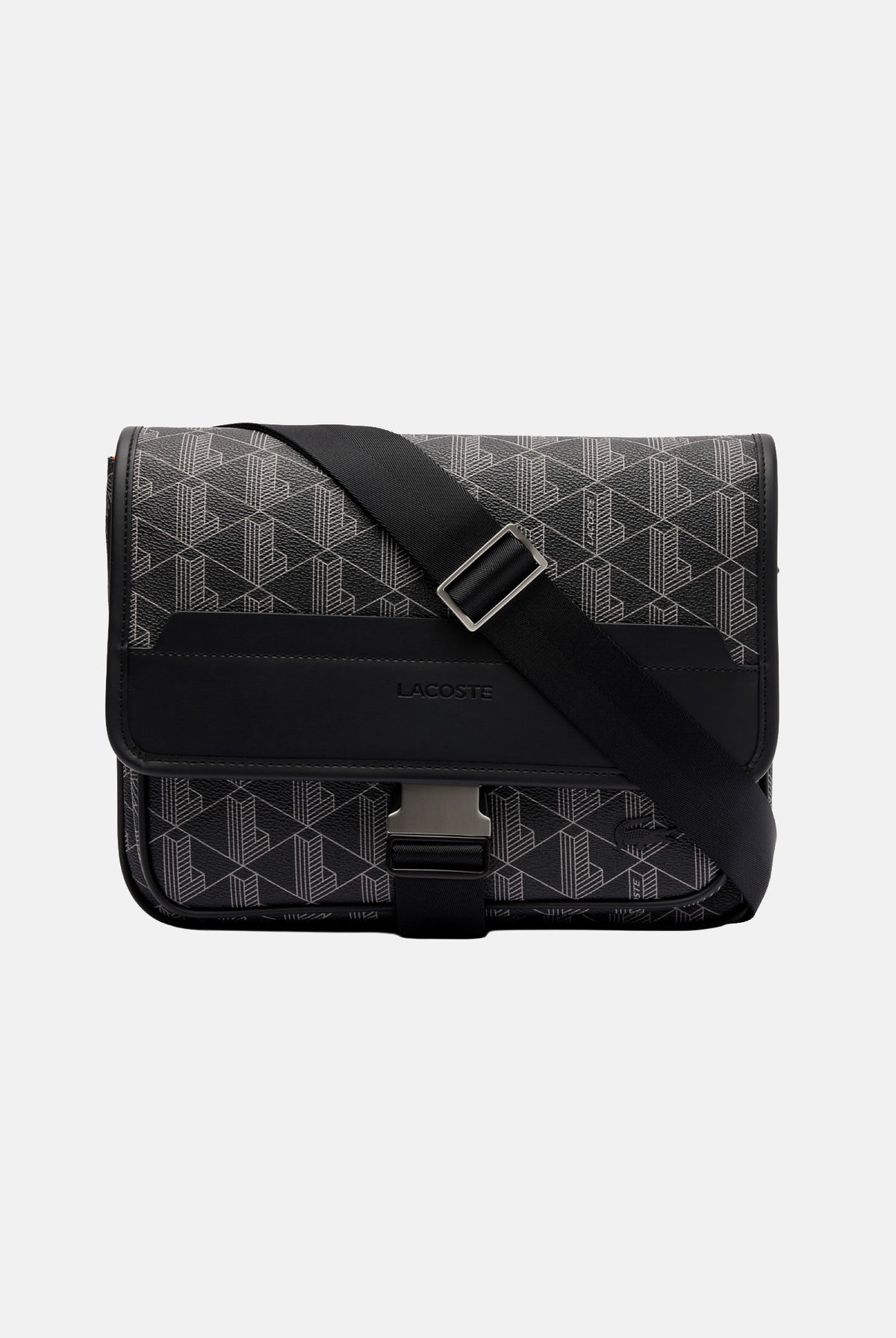 LACOSTE Borsa a tracolla monogram nero per uomo e donna con fibbia logata NH4411 H45 LACOSTE