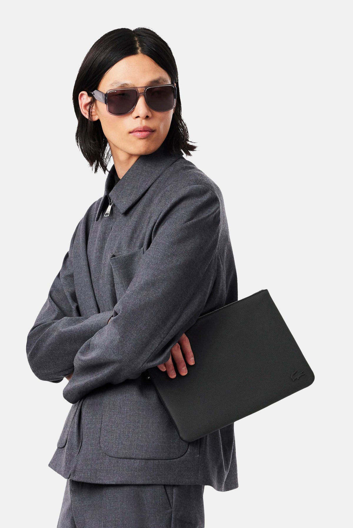 LACOSTE Pochette THE BLEND POUCH nera da uomo con chiusura a zip, cinturino da polso NH5082 000 LACOSTE