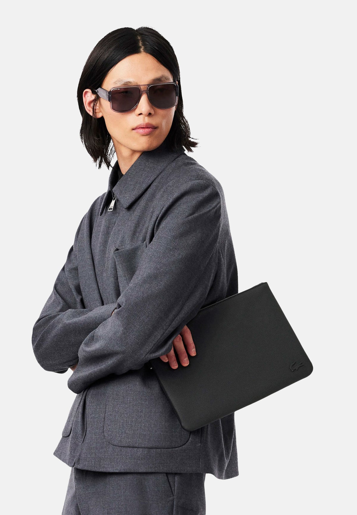 LACOSTE Pochette THE BLEND POUCH nera da uomo con chiusura a zip, cinturino da polso NH5082 000 LACOSTE