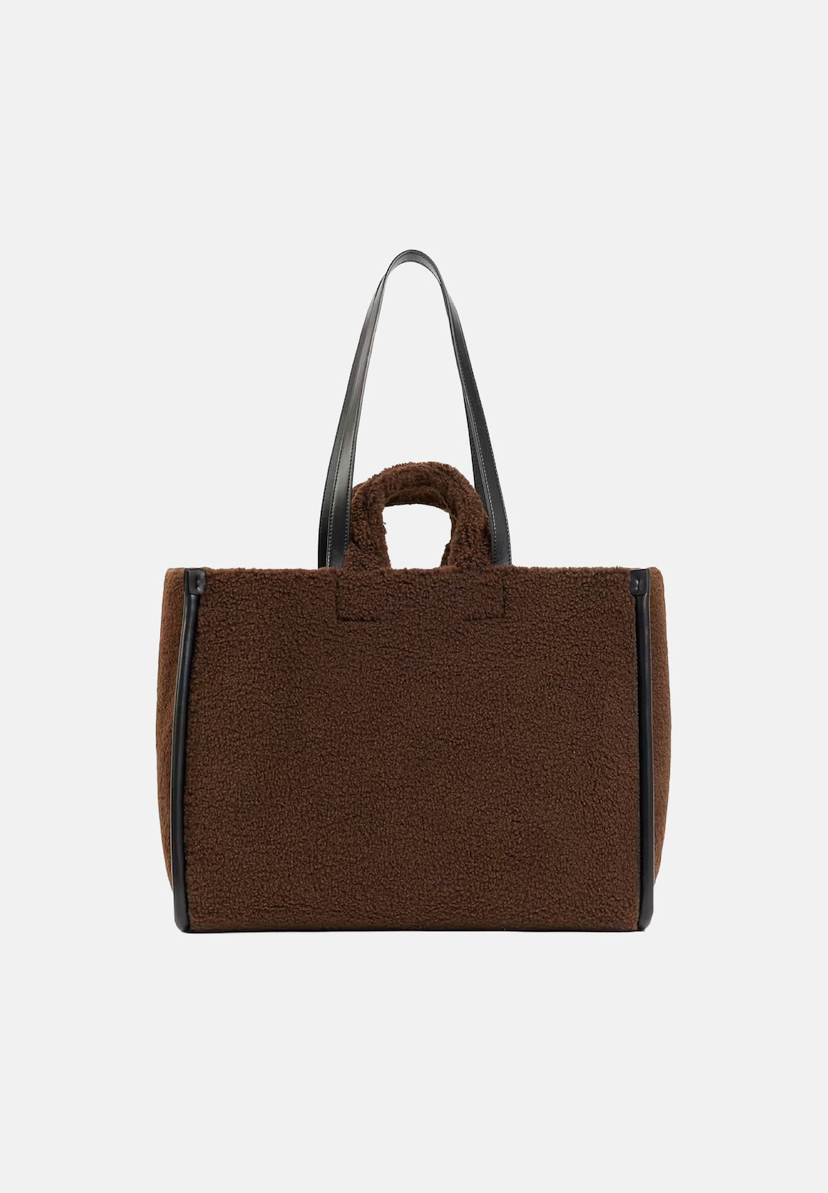 LACOSTE Borsa tote LARS HERITAGE Brown / Noir marrone scuro e nera unisex in morbida ecopelliccia sintetica, con doppi manici, profili a contrasto, maxi logo frontale LACOSTE 1933, tasca interna con zip<BR/> NU5117 T98 LACOSTE