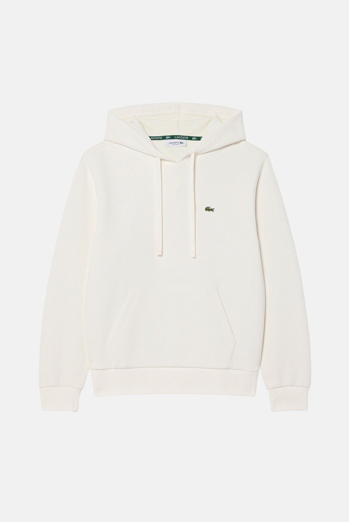 LACOSTE Felpa con cappuccio Piqué Hoodie, bianca, per uomo e donna con coccodrillo ricamato sul petto.<BR/> SF5259 70V LACOSTE