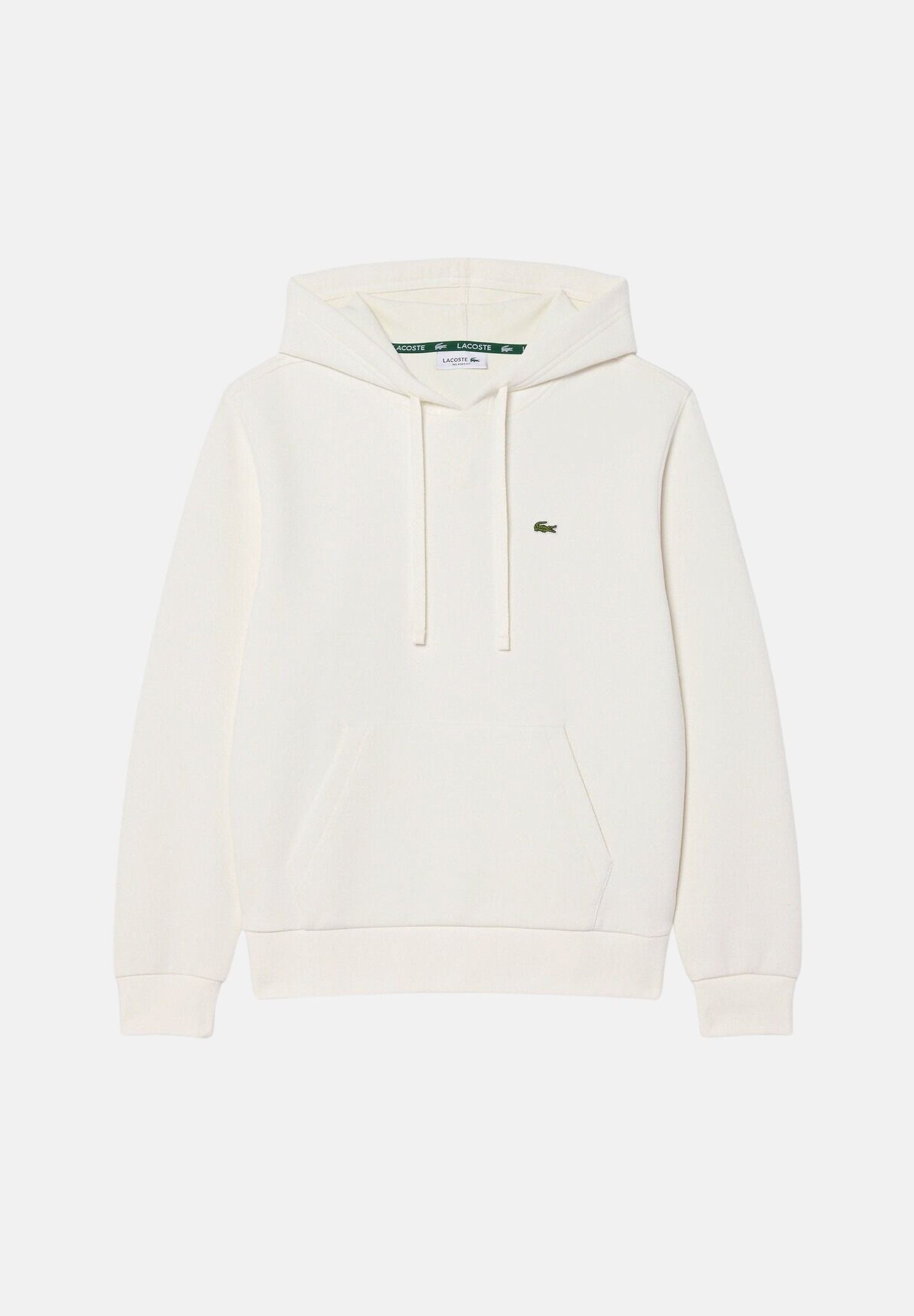 LACOSTE Felpa con cappuccio Piqué Hoodie, bianca, per uomo e donna con coccodrillo ricamato sul petto.<BR/> SF5259 70V LACOSTE