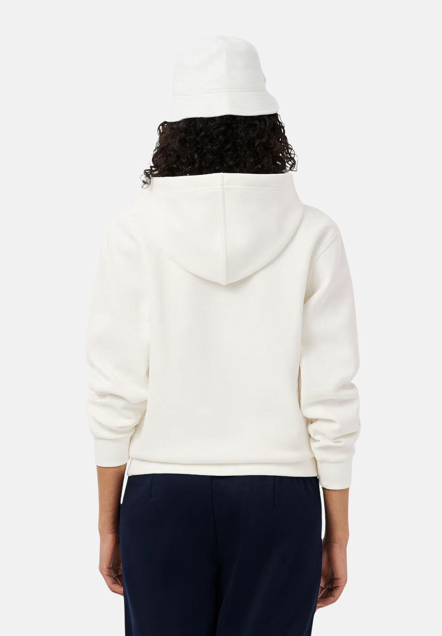 LACOSTE Felpa con cappuccio Piqué Hoodie, bianca, per uomo e donna con coccodrillo ricamato sul petto.<BR/> SF5259 70V LACOSTE