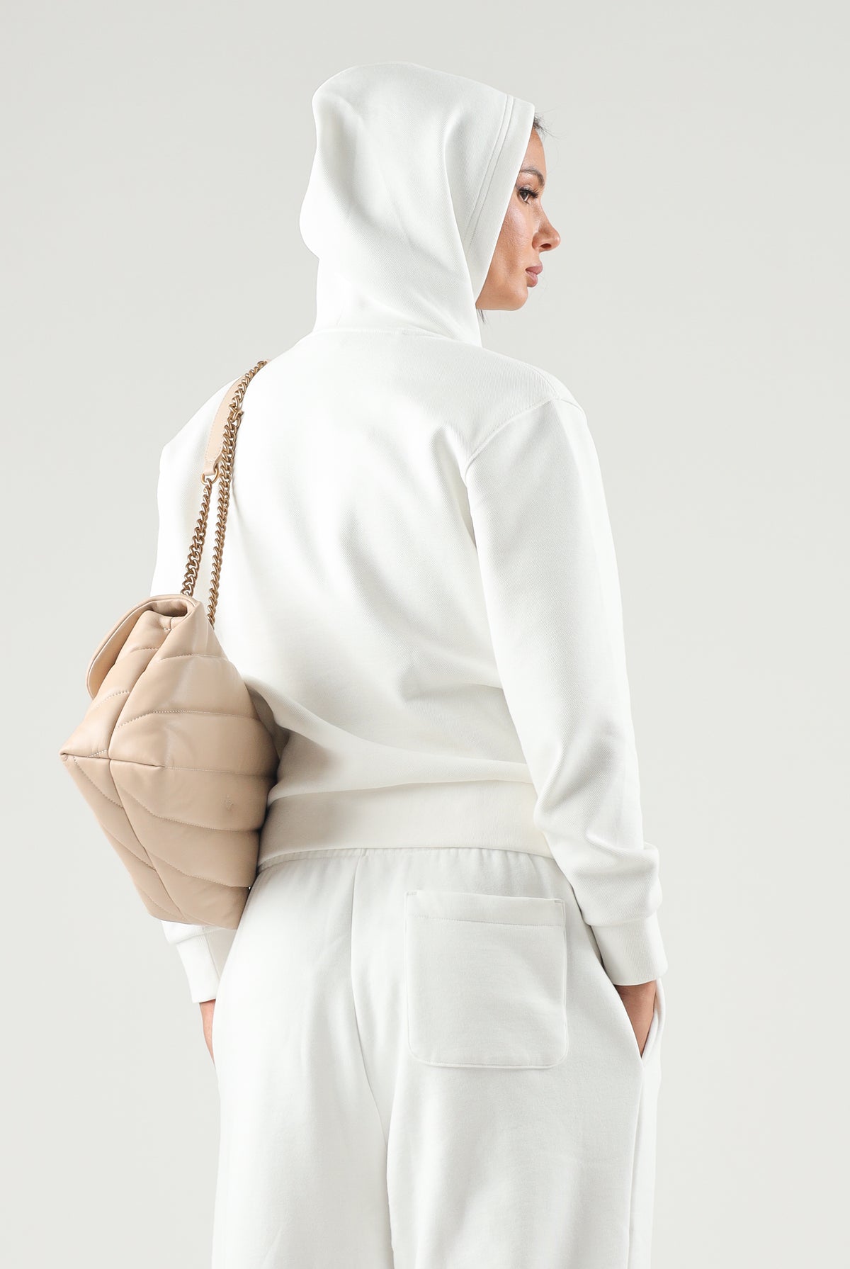 LACOSTE Felpa con cappuccio Piqué Hoodie, bianca, per uomo e donna con coccodrillo ricamato sul petto.<BR/> SF5259 70V LACOSTE