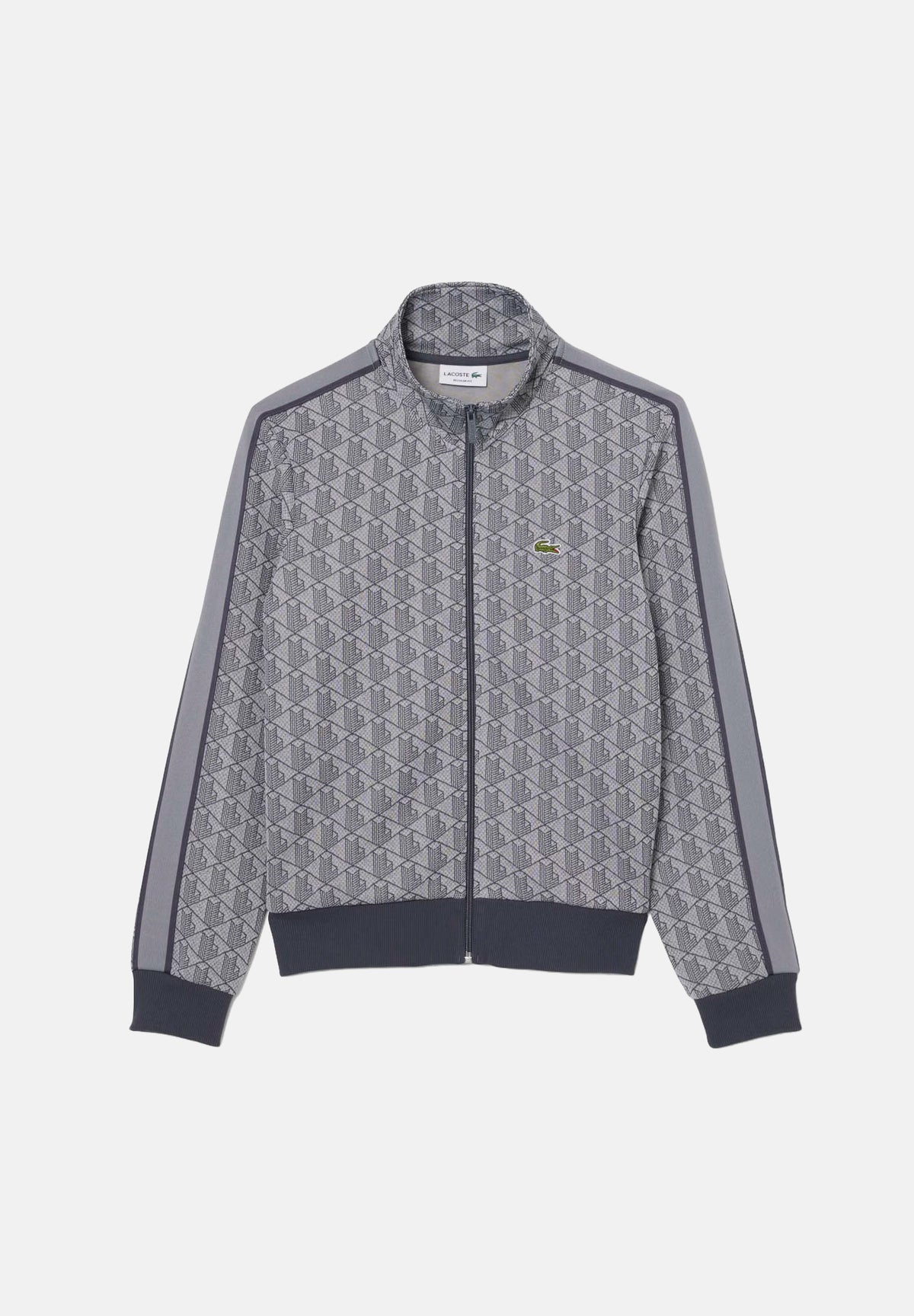 LACOSTE Felpa con zip PARIS grigia da uomo con stampa monogram tono su ton SH1368 41I LACOSTE