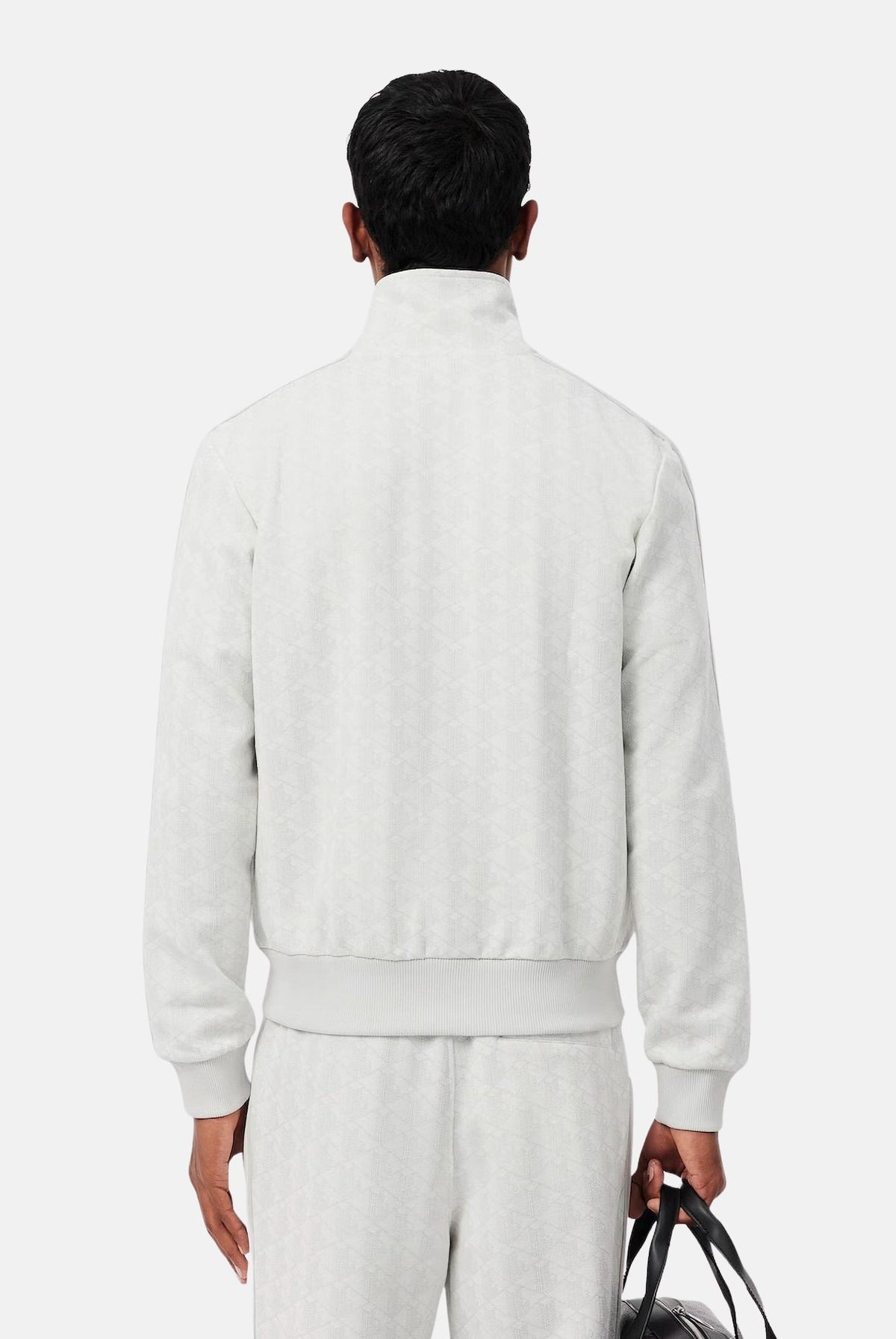 LACOSTE Felpa con zip ghiaccio-bianco da uomo con motivo monogramma jacquard. SH1368 4IW LACOSTE