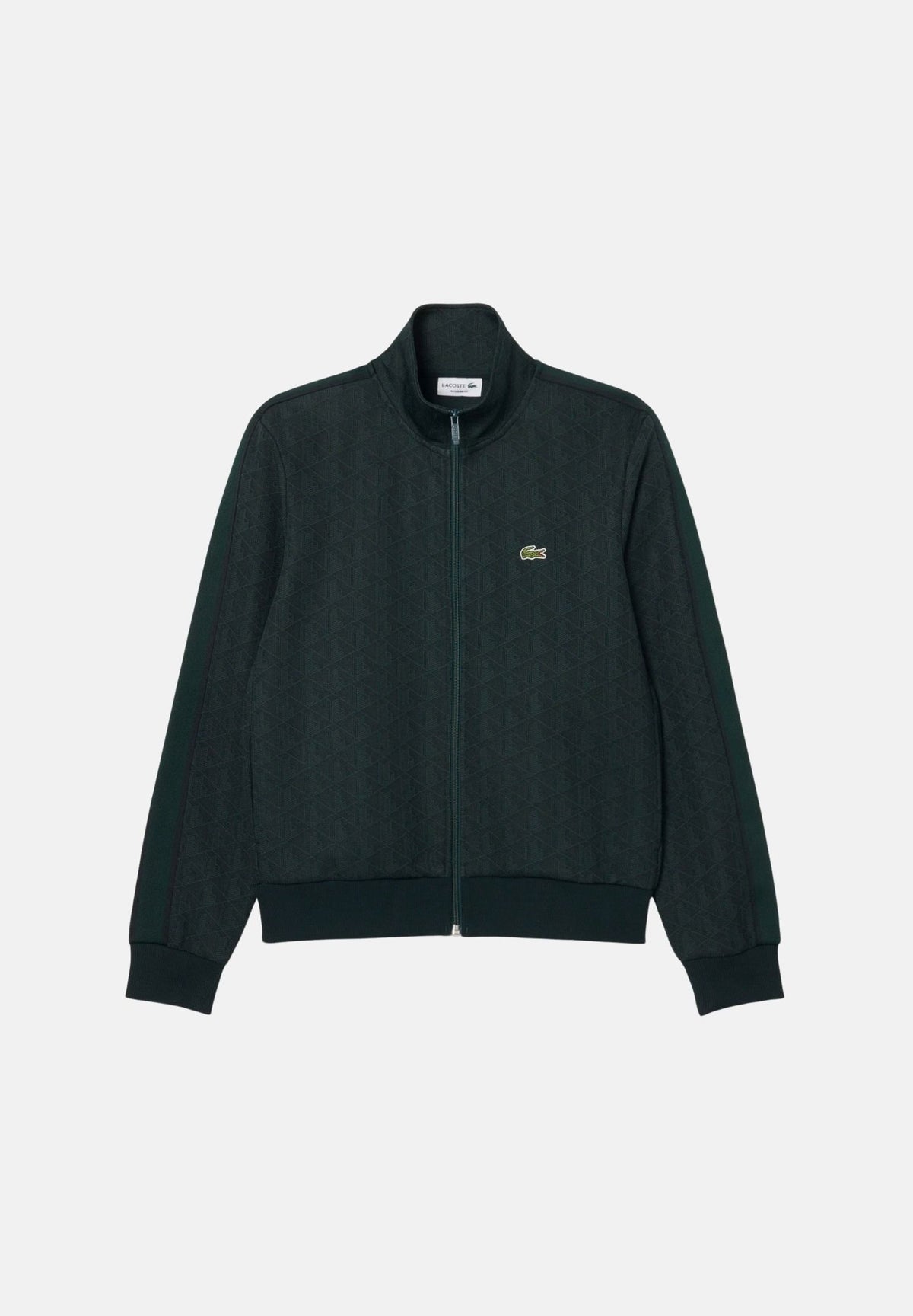 LACOSTE Felpa con zip verde da uomo con motivo monogramma jacquard. SH1368 SPU LACOSTE
