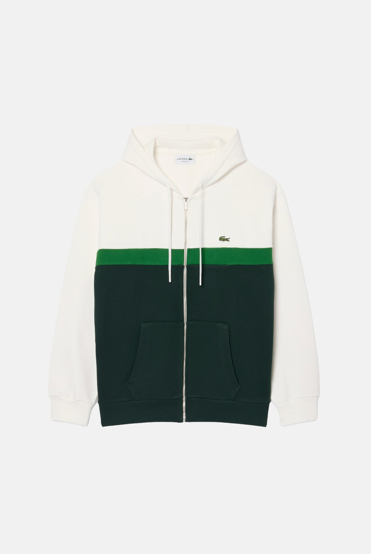 LACOSTE Felpa con zip COLORBLOCK FULL-ZIP HOODIE bianca per uomo inserti bicolore sul petto. SH2749 0LP LACOSTE